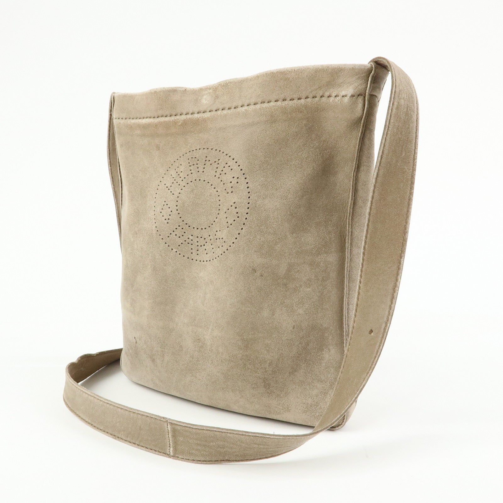 HERMES Leather Clou de Selle Shoulder Bag □M Stamped Beige