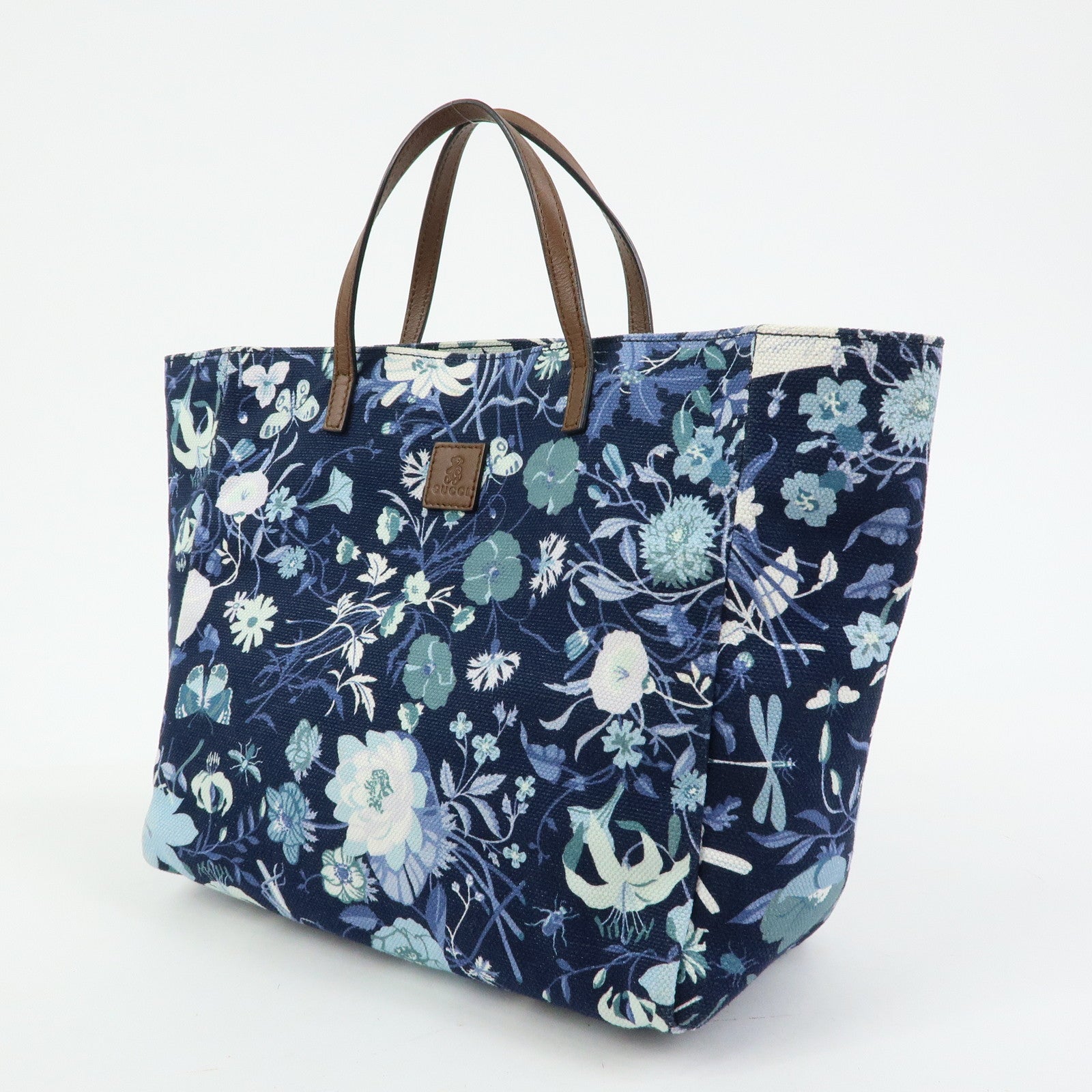 GUCCI Children's Canvas Leather Tote Bag Hand Bag Flower 284721
