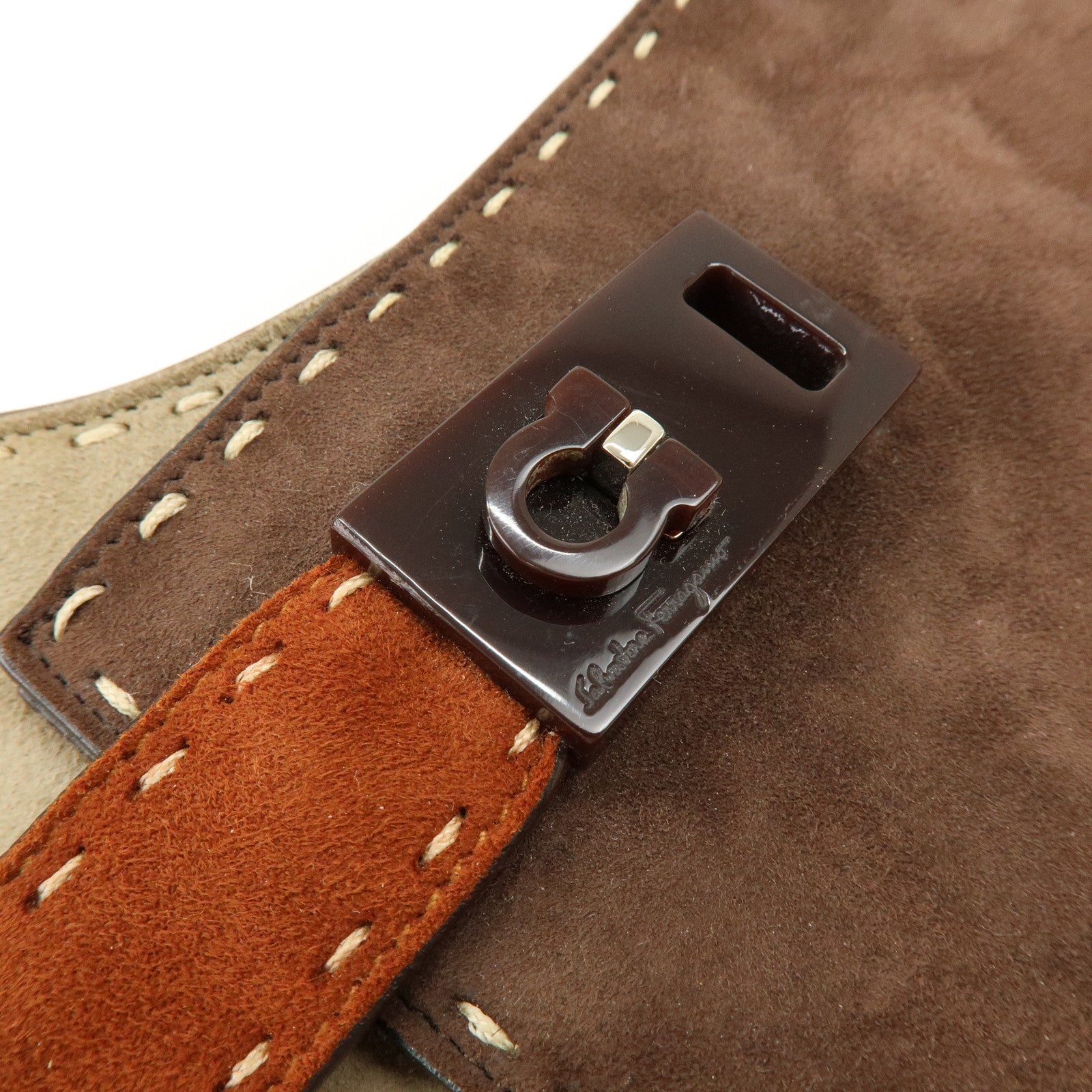 Ferragamo Gancini Suede Shoulder Bag Hand Bag Brown