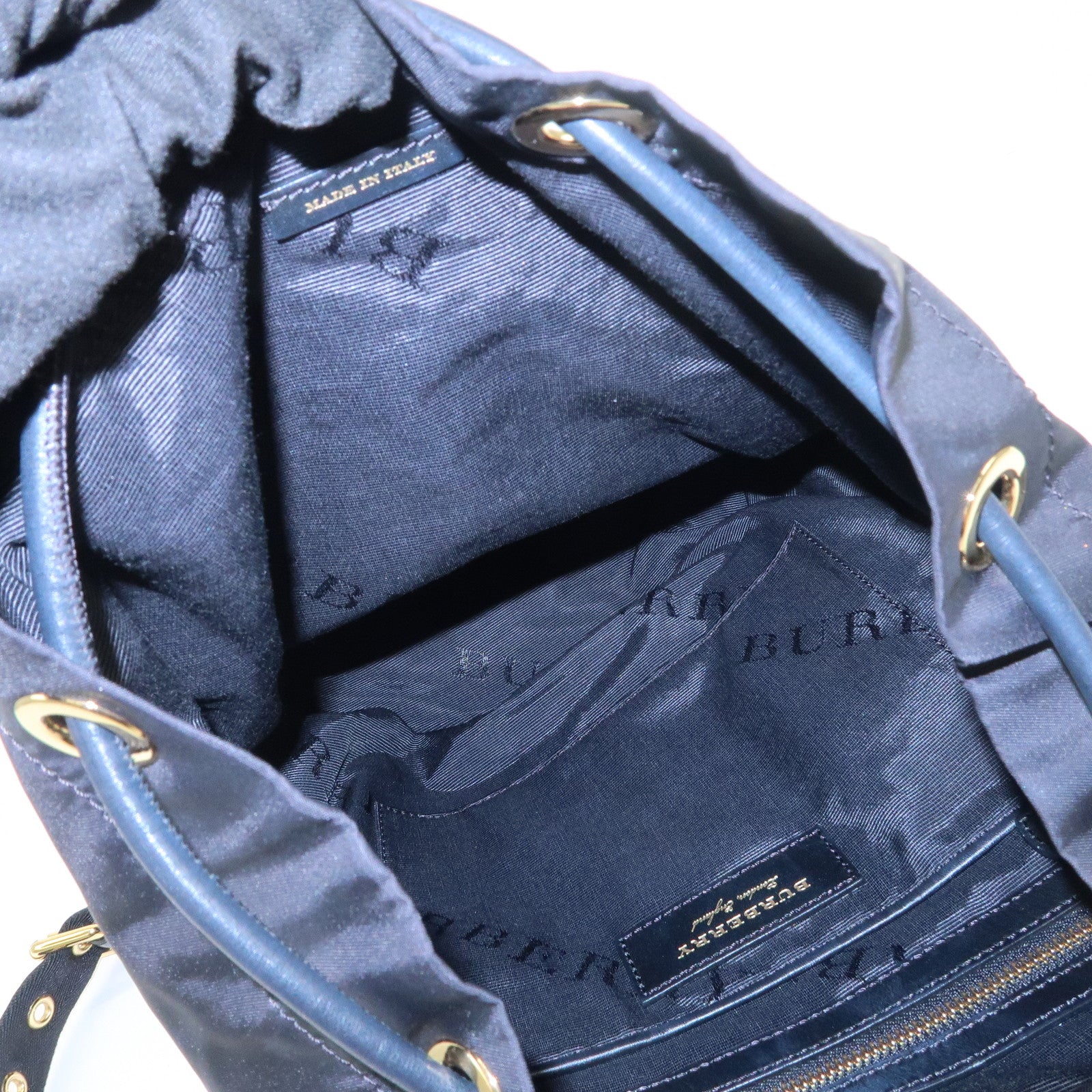 BURBERRY Nylon Leather Backpack Rucksuck Black Brown Gold