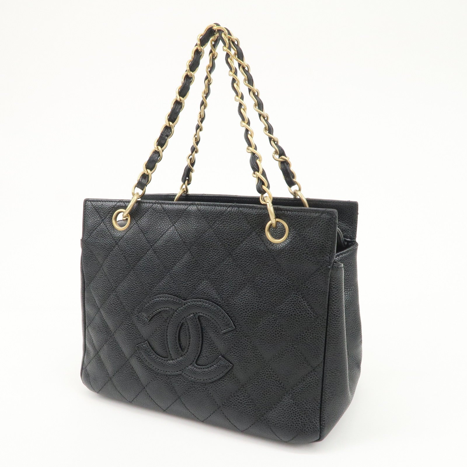 CHANEL COCO Mark Matelasse Caviarskin Chain Tote Bag Black