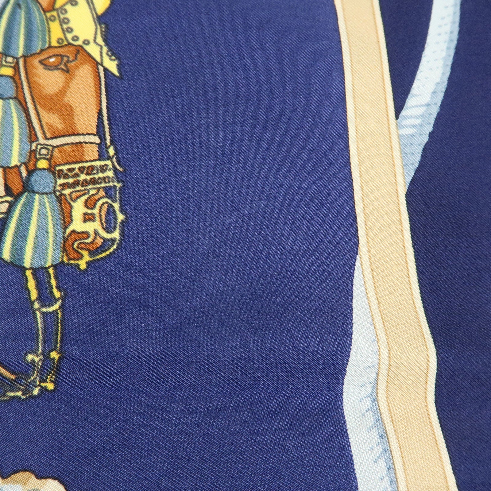 HERMES Carre 90 Silk 100% Scarf LES MUSEROLLES Navy Yellow