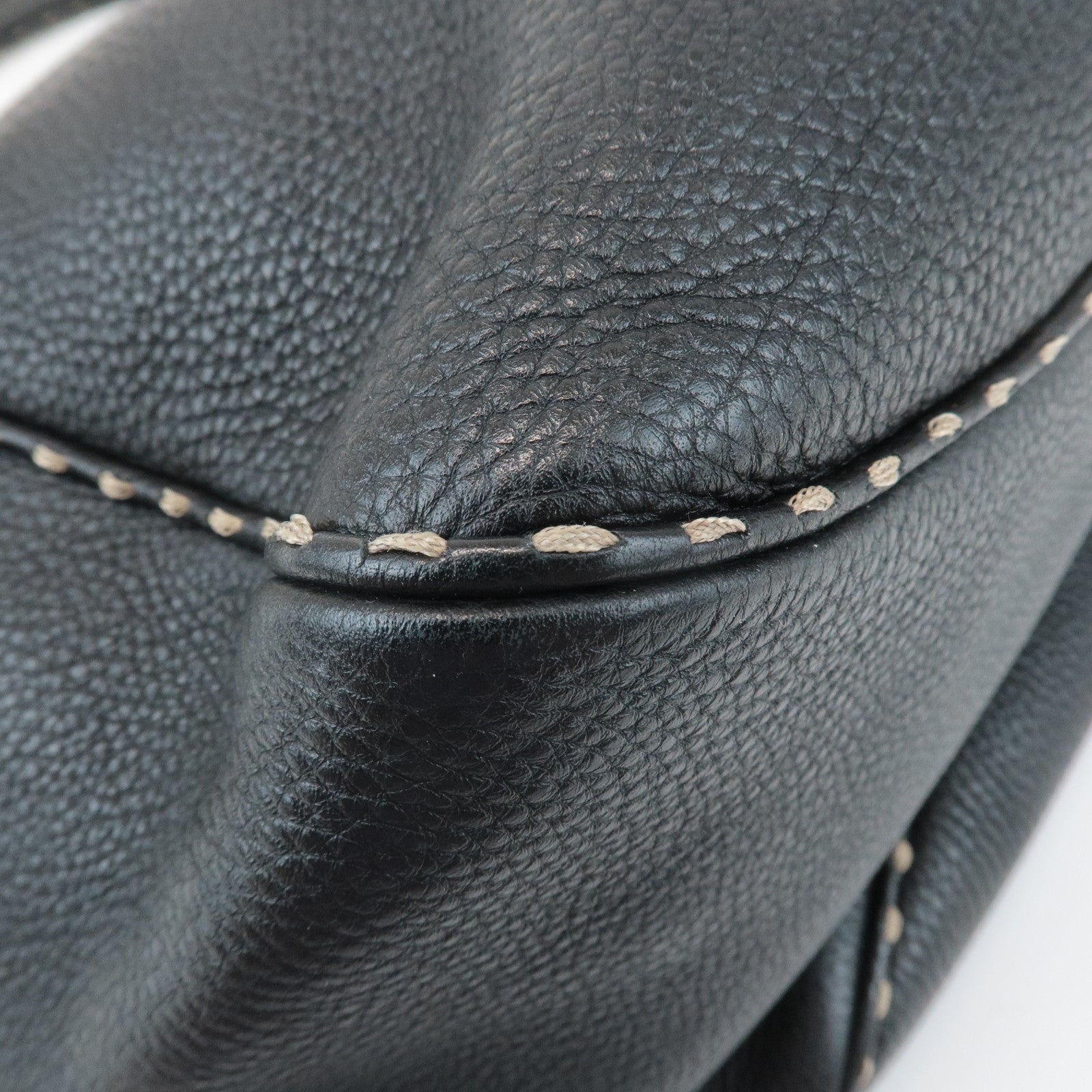 FENDI Selleria Leather Tote Bag Shoulder Bag Black 8BR489 Used