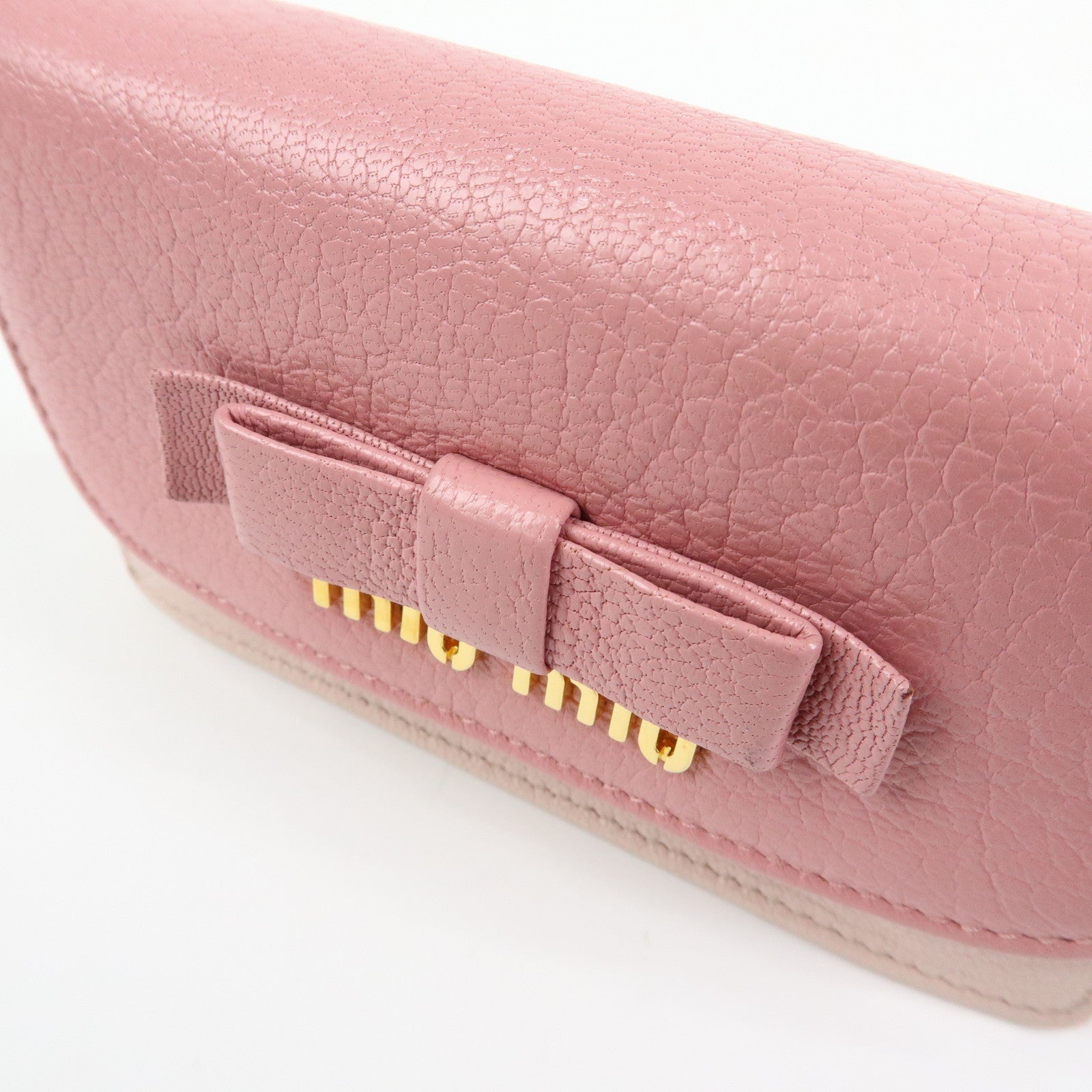 MIU MIU Ribbon Motif Madras Leather Card Case Card Holder 5M1122