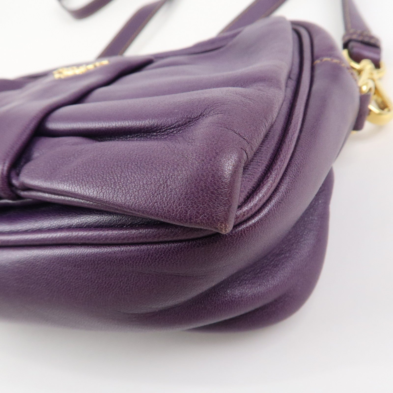 PRADA Logo Nappa Leather Ribbon Mini Shoulder Bag Purple 1NF727