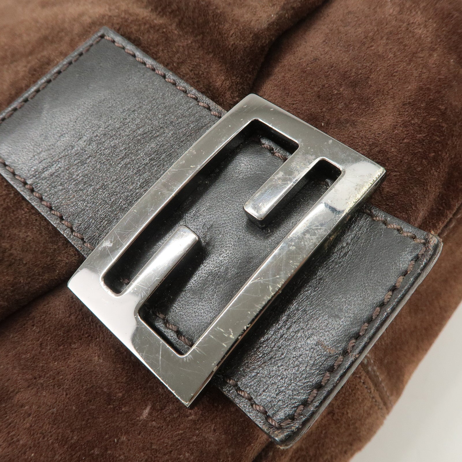 FENDI Mamma Baguette Suede Shoulder Bag Dark Brown 8BR001 Used