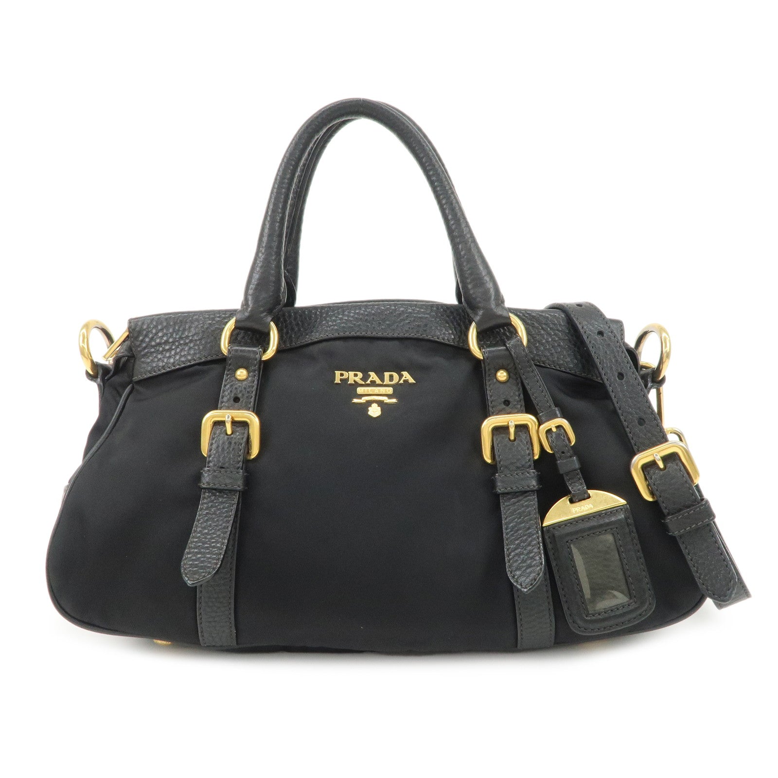 PRADA Nylon Leather 2WAY Bag Hand Bag Shoulder Bag Black BN2032