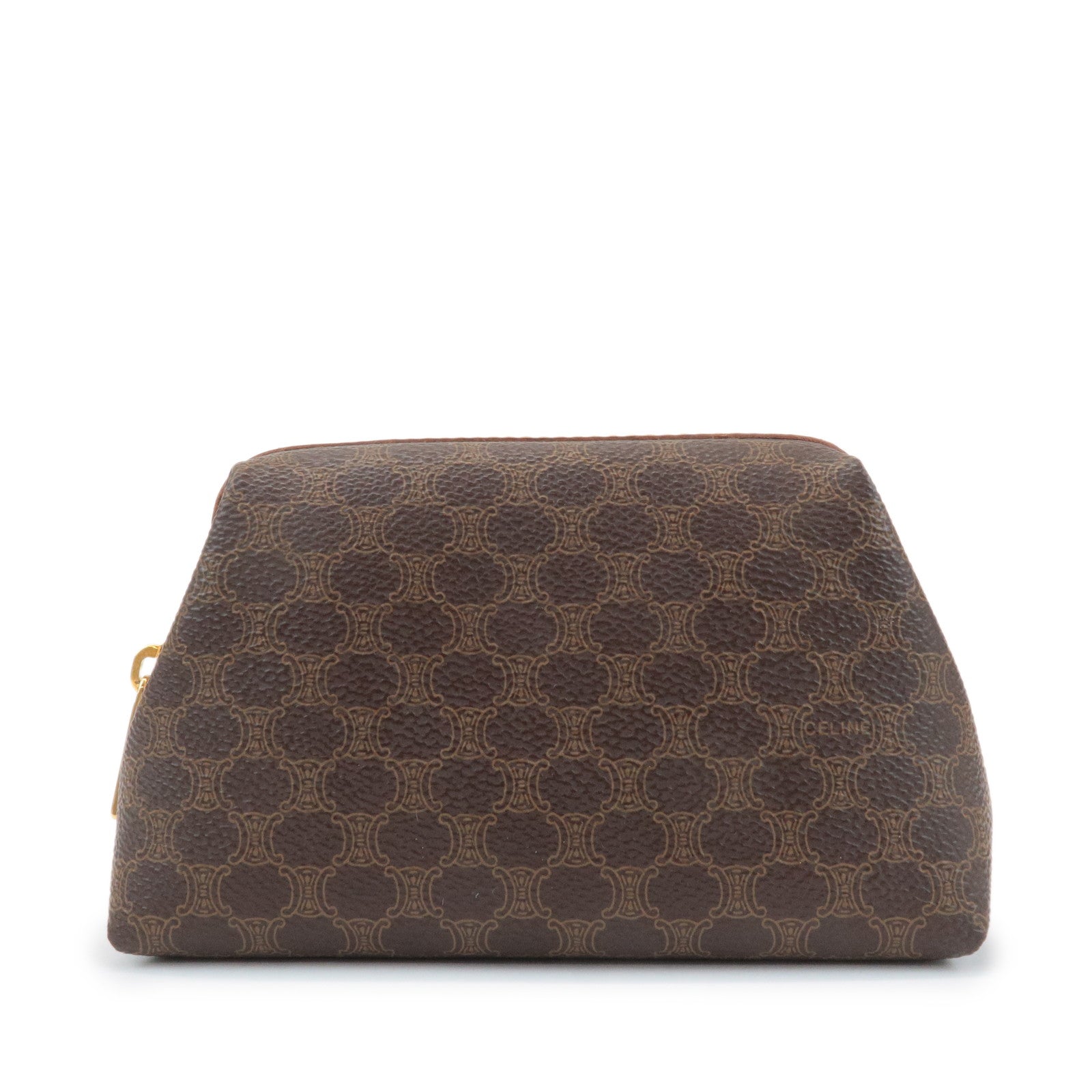 CELINE Macadam PVC Leather Canvas Pouch Brown Gold Hardware