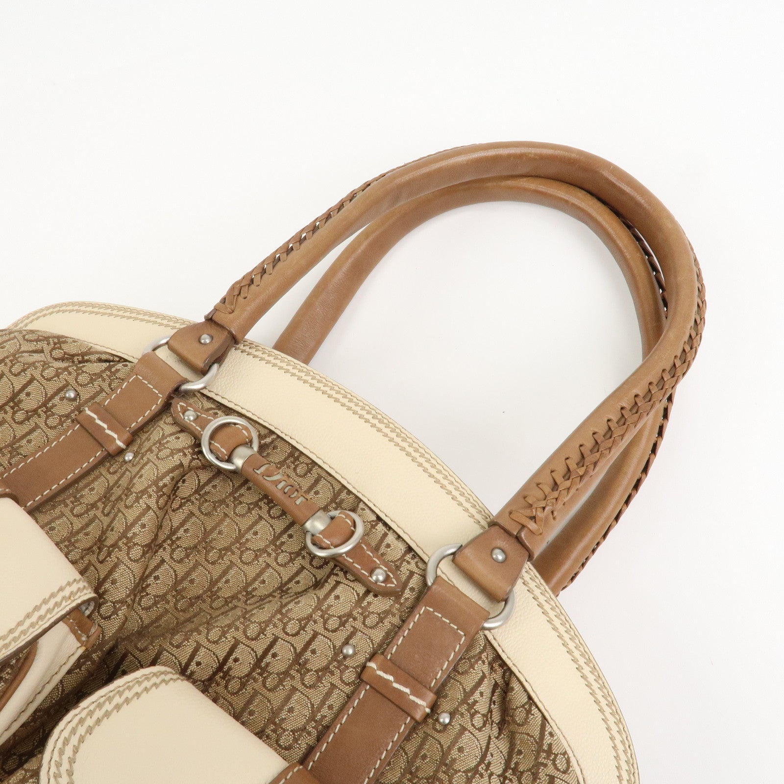 Christian Dior Trotter Canvas Leather Hand Bag Shoulder Bag Brown