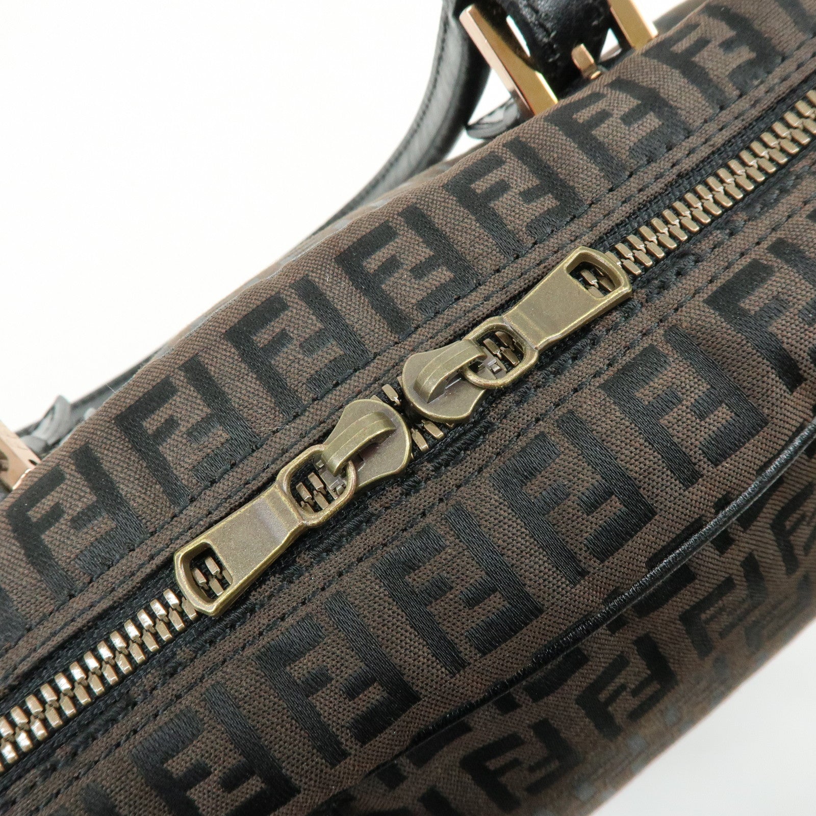 FENDI Zucchino Canvas Leather Hand Bag Boston Bag Brown 8BN005