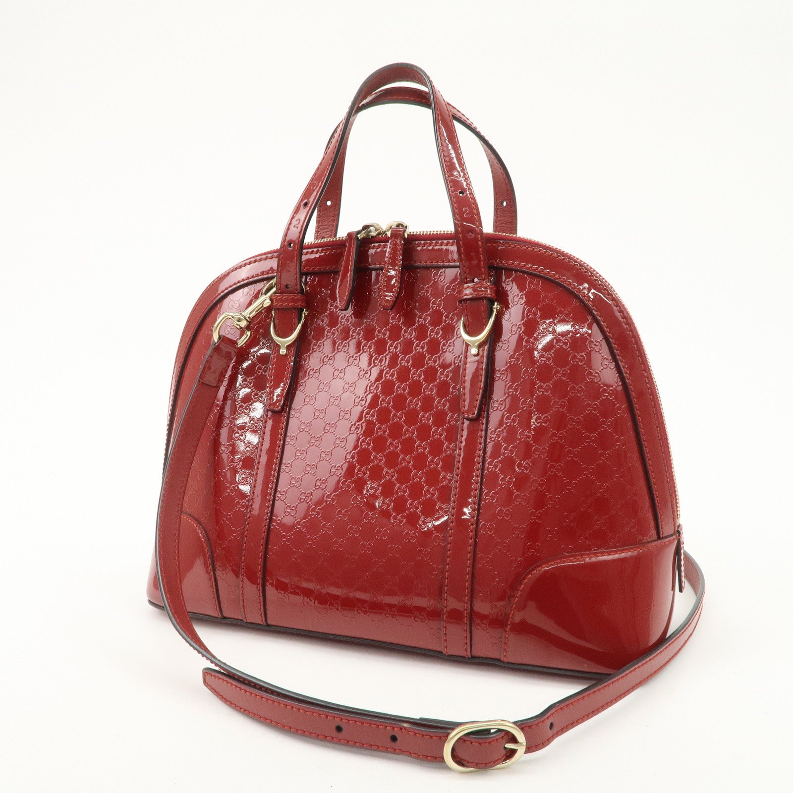 GUCCI Micro Guccissima Patent Leather 2way Hand Bag Red 309617 Used