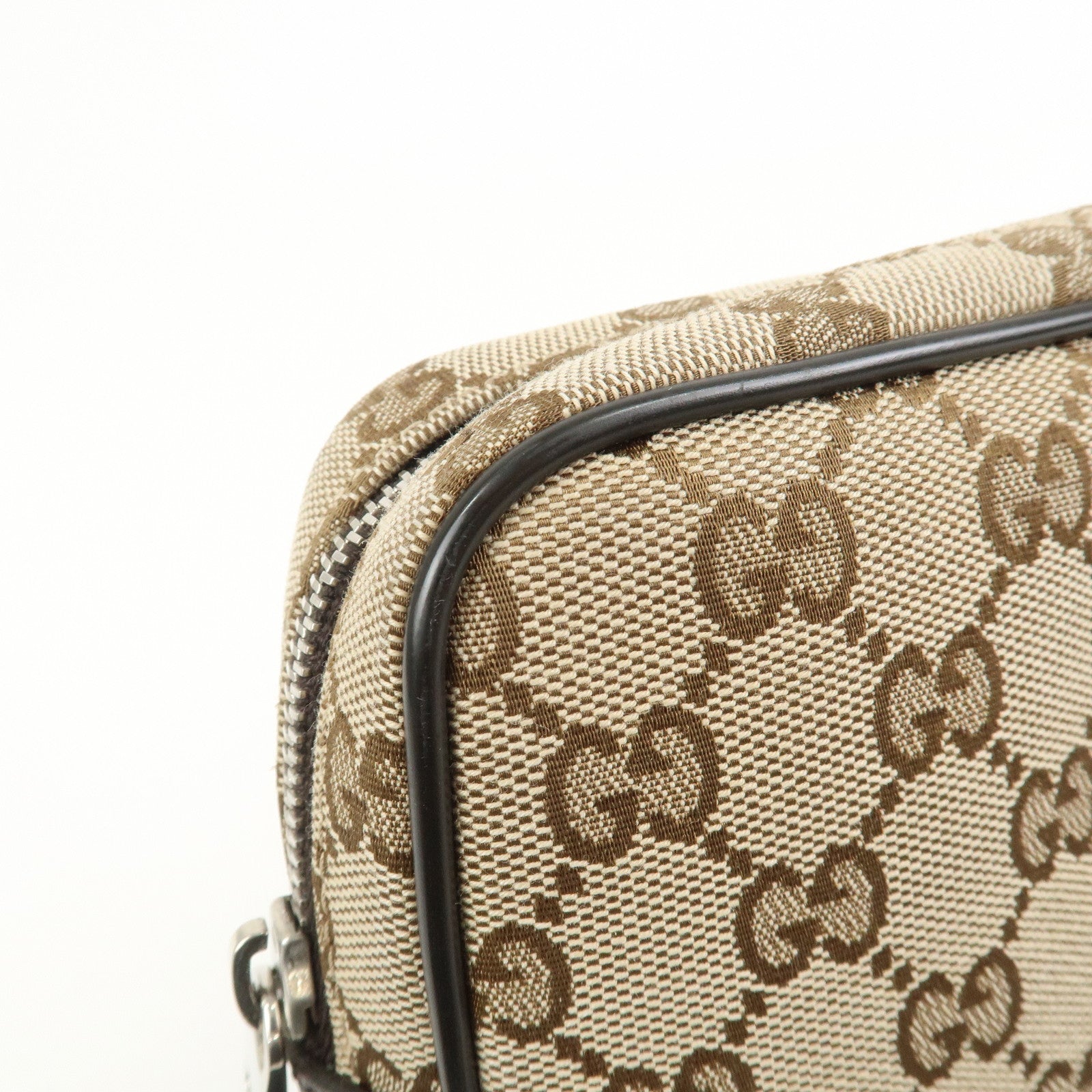 GUCCI GG Canvas Leather Waist Bag Crossbody Bag Beige Brown 449174