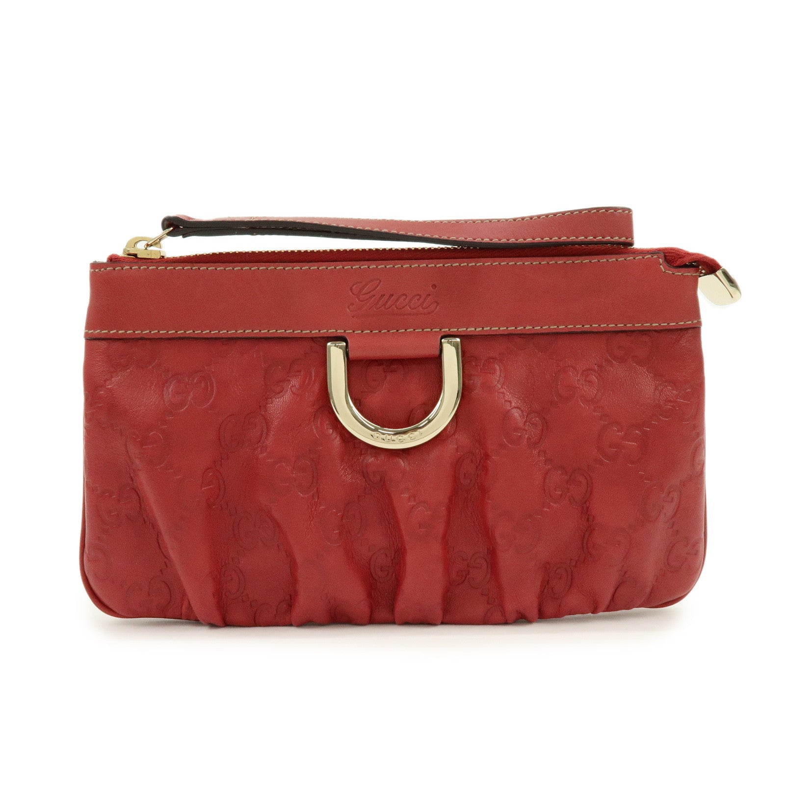 GUCCI Guccissima Leather Cosmetic Case Pouch Wrist Bag Red 203650