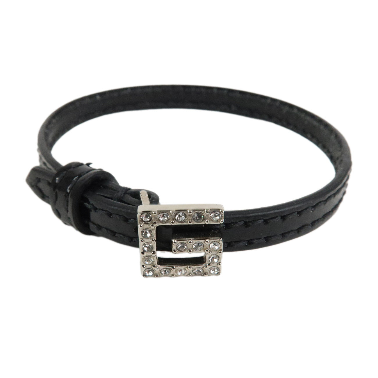 GUCCI Square G Paten Leather Rhinestone Bracelet Black