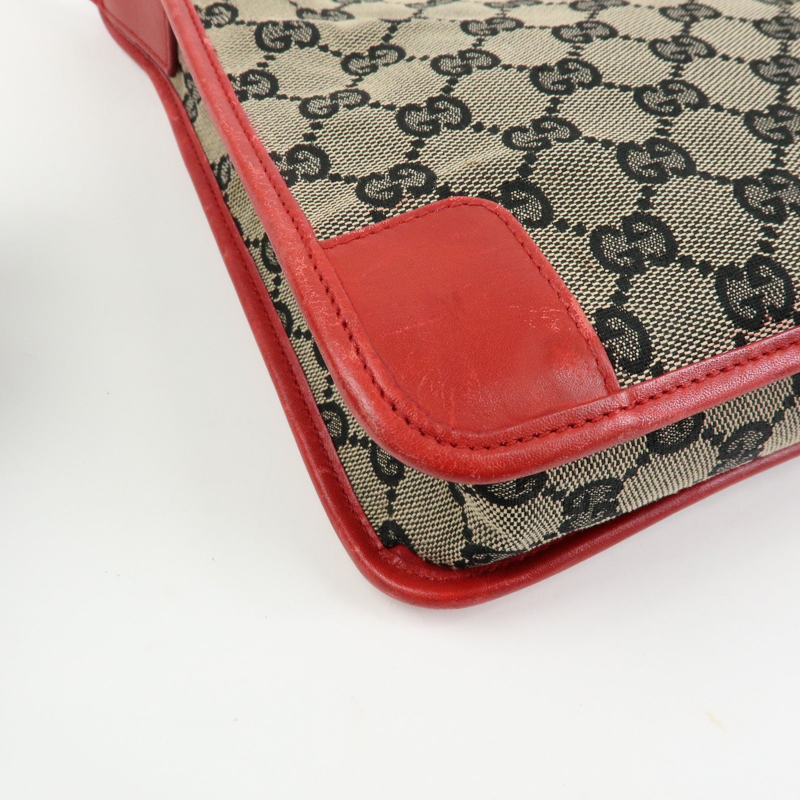 GUCCI GG Canvas Leather Shoulder Bag Hand Bag Beige Red 001・4206