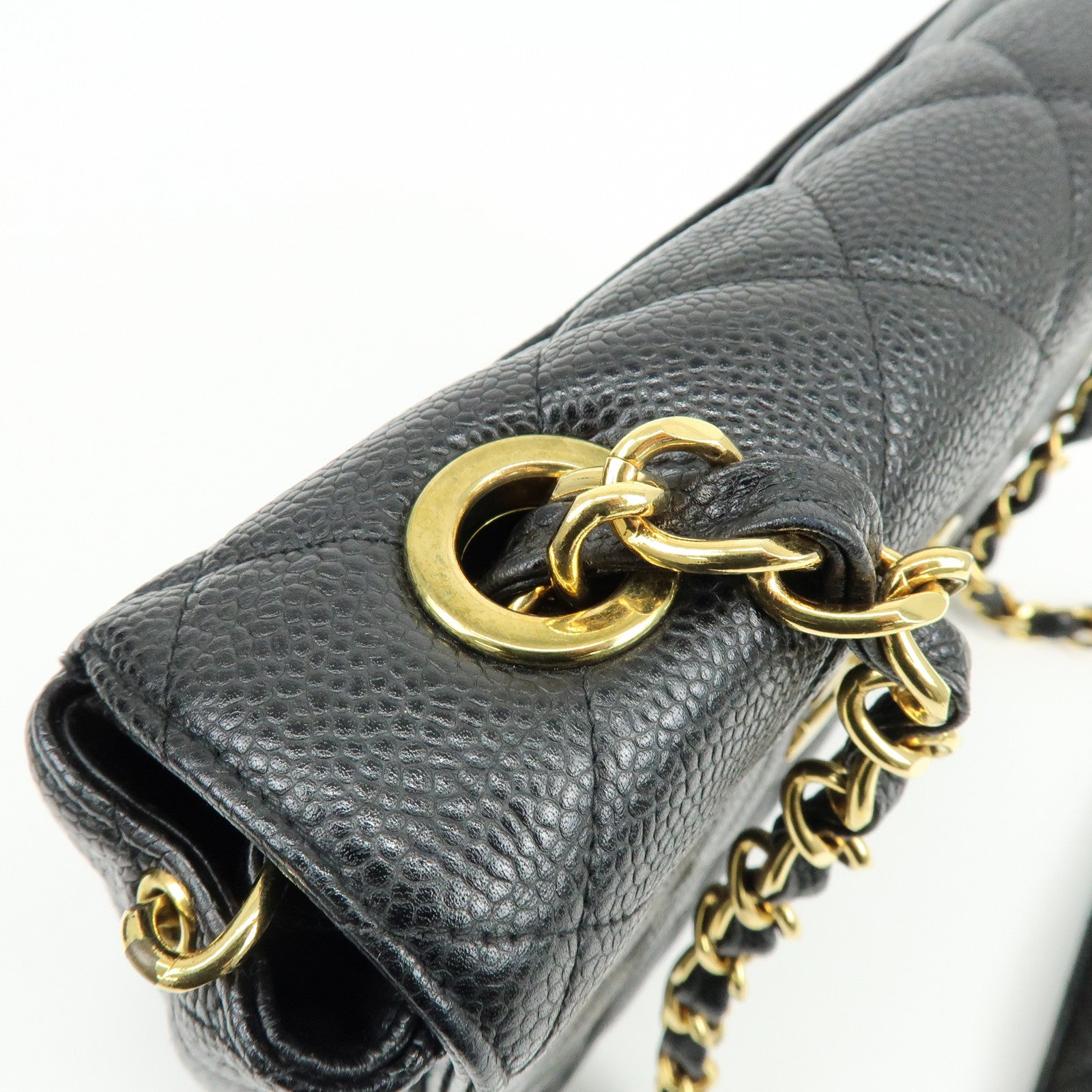 CHANEL Matelasse COCO Mark Caviarskin Chain Shoulder Bag Black