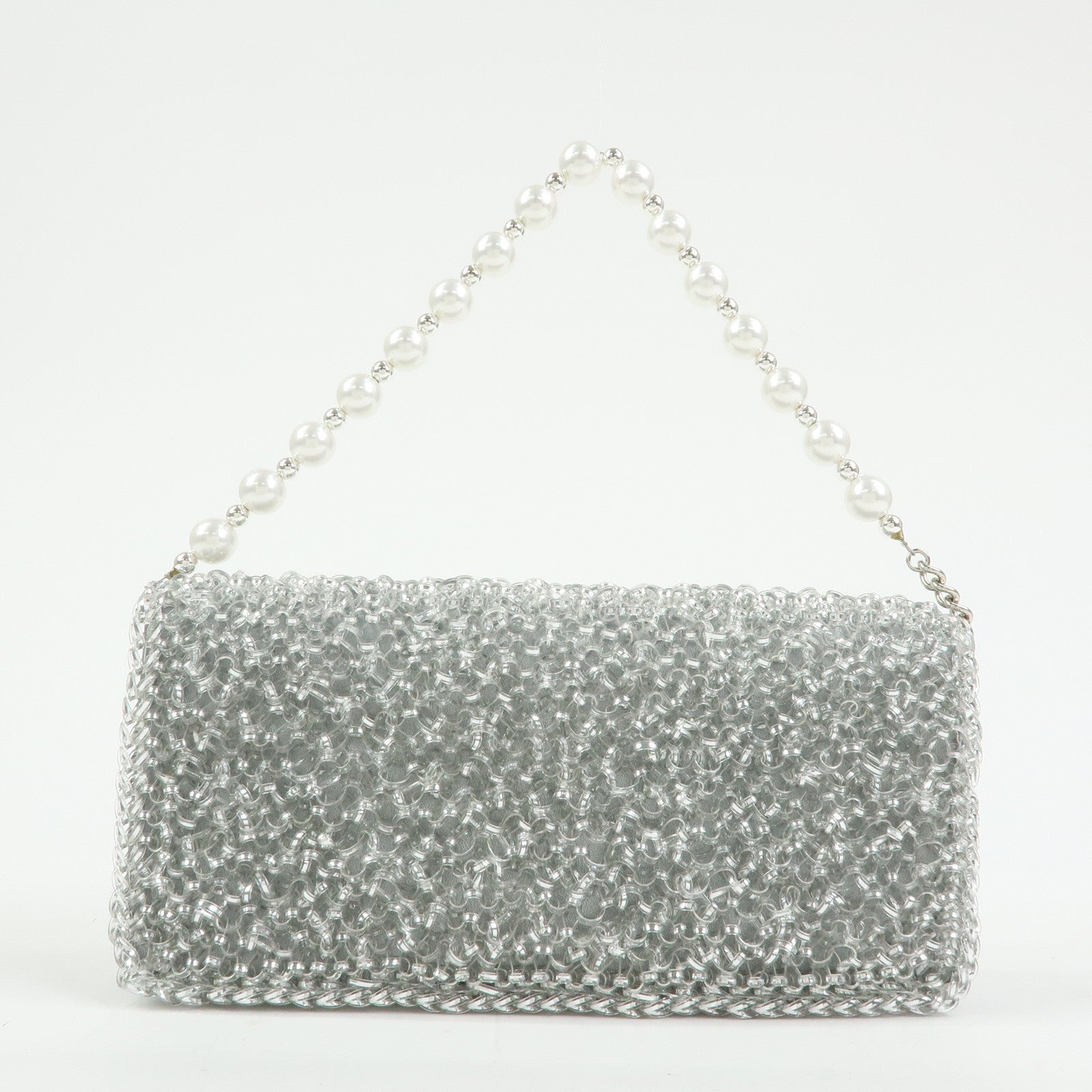 ANTEPRIMA PVC Wire Chain Pearl Hand Bag Long Wallet Silver
