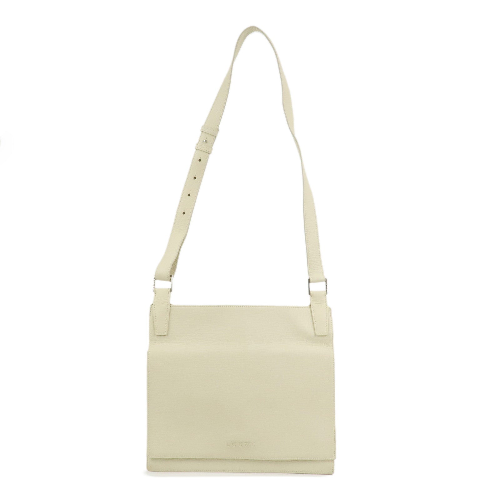 LOEWE Logo Leather Shoulder Bag Crossbody Bag Ivory