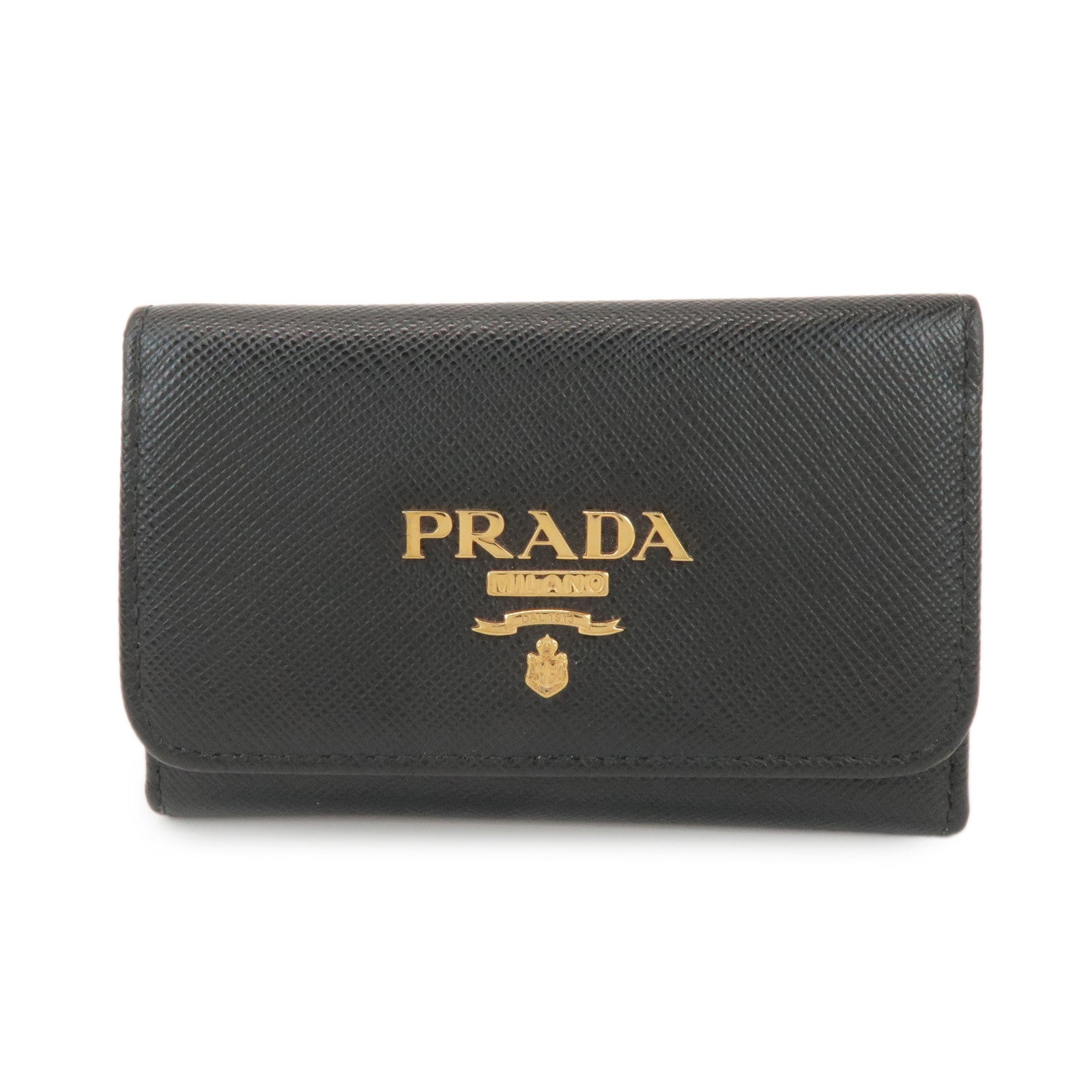 PRADA Saffiano Leather 4 Rings Key Case Key Holder Black 1PG004