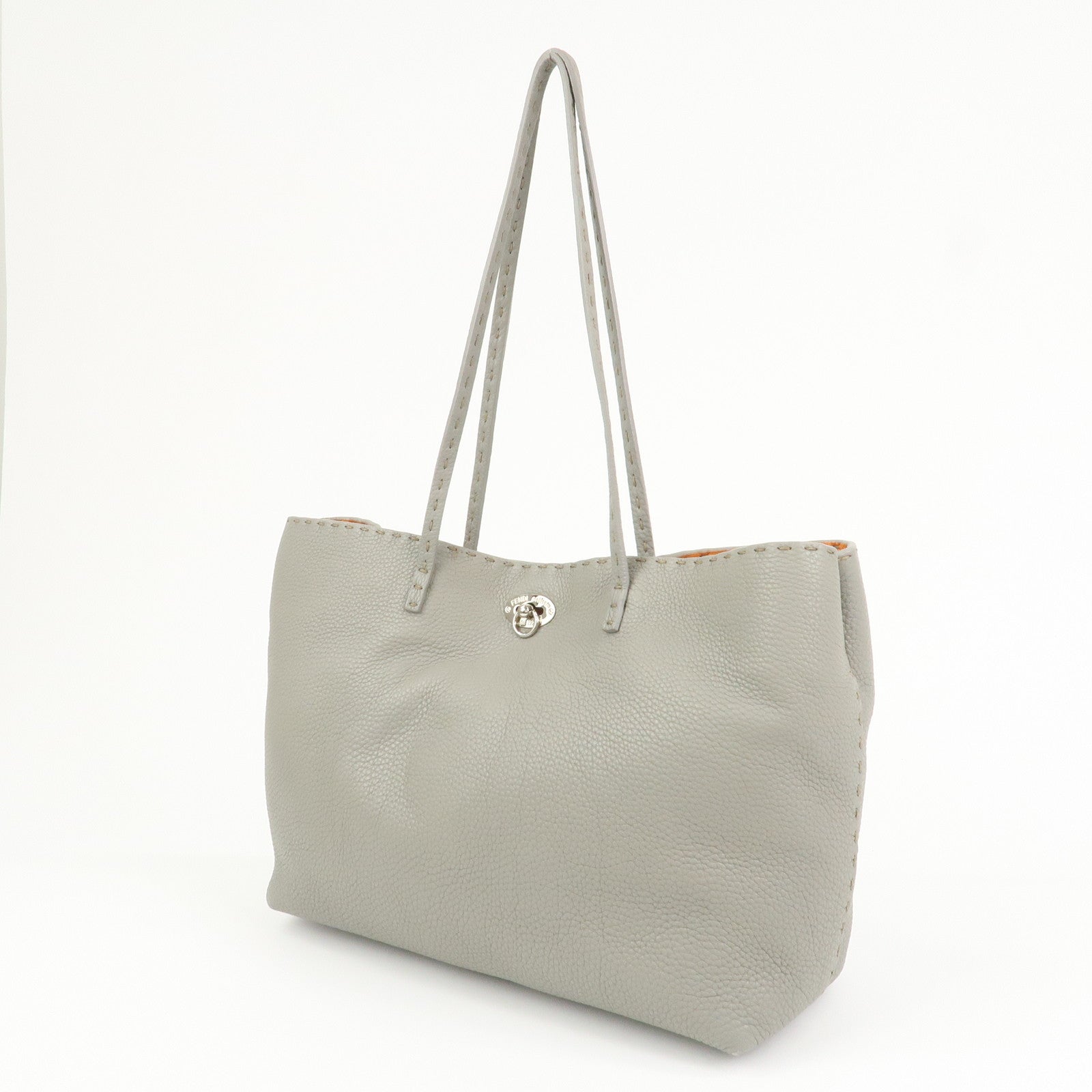 FENDI Selleria Carla Leather Tote Bag Shoulder Bag Gray 8BH257