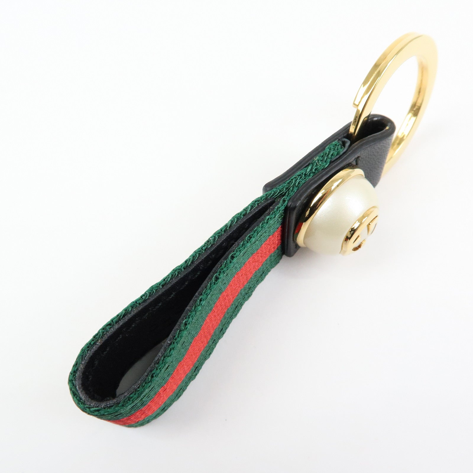 GUCCI Sherry Canvas Leather Bag Charm Key Holder Black 476390