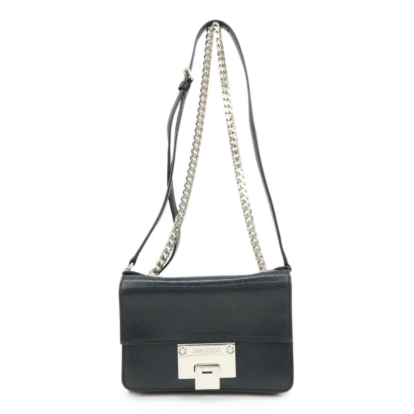 JIMMY CHOO REBEL BAG Leather Chain Shoulder Bag Crossbody Bag Black
