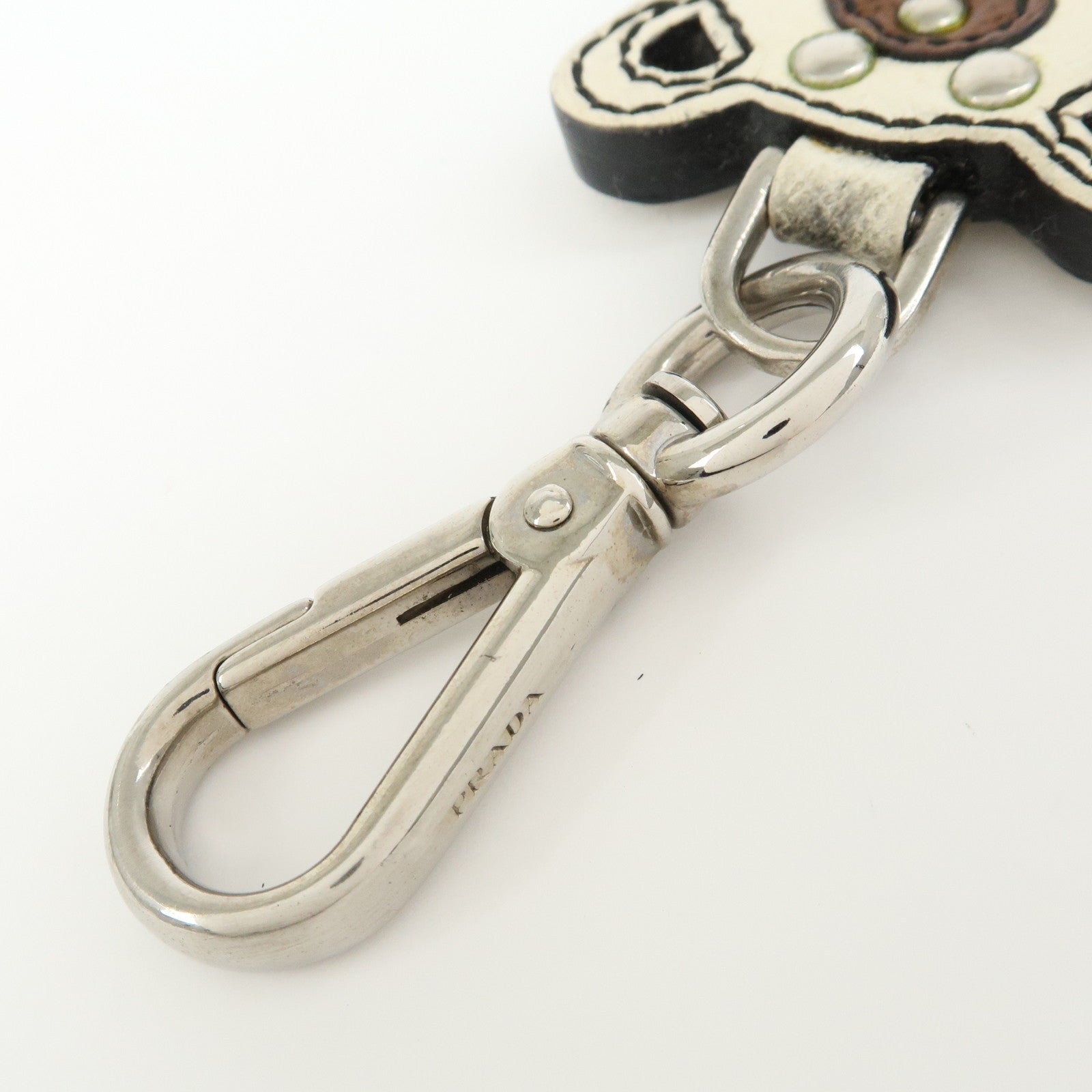 PRADA Saffiano Leather Bear Bag Charm Key Holder Ivory Brown 1AR831