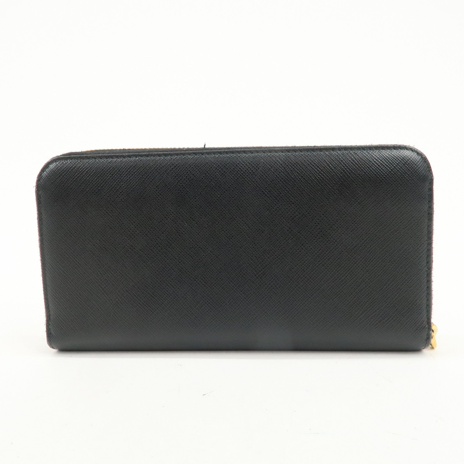 PRADA Logo Saffiano Leather Round Zippy Long Wallet Black