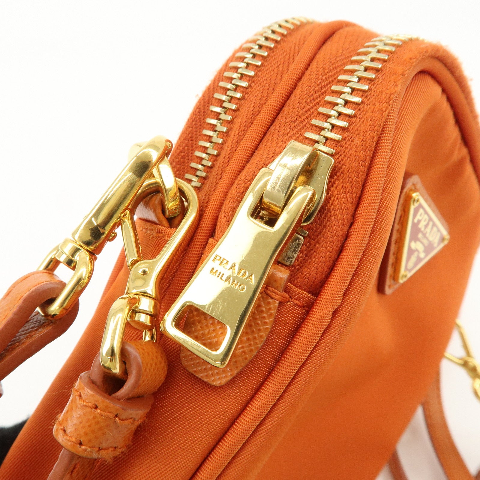 PRADA Triangle Logo Leather Nylon Smartphone Case Orange 2ZT012 Used