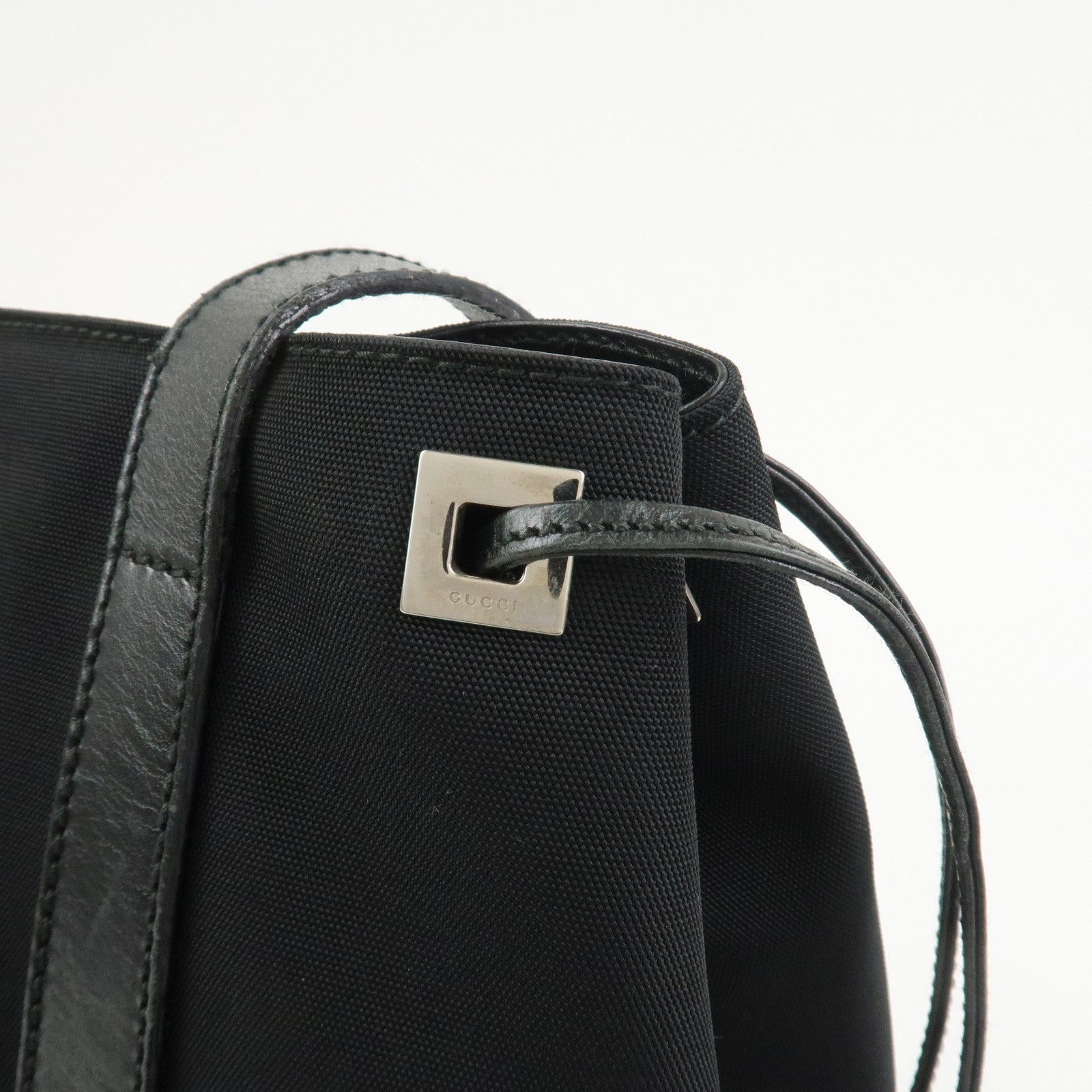 GUCCI Logo Nylon Leather Tote Bag Shoulder Bag Black 019・0493