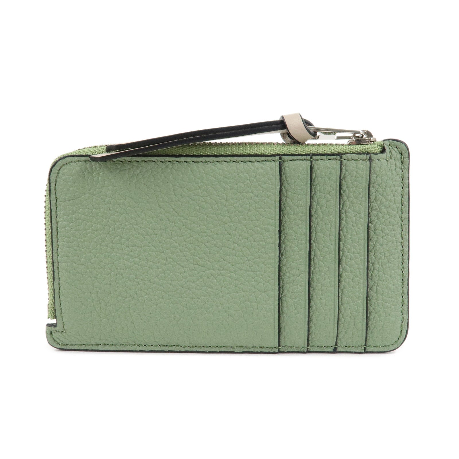 LOEWE Fragment Soft Grained Calf Coin Case Card Case Light Green Brown Used