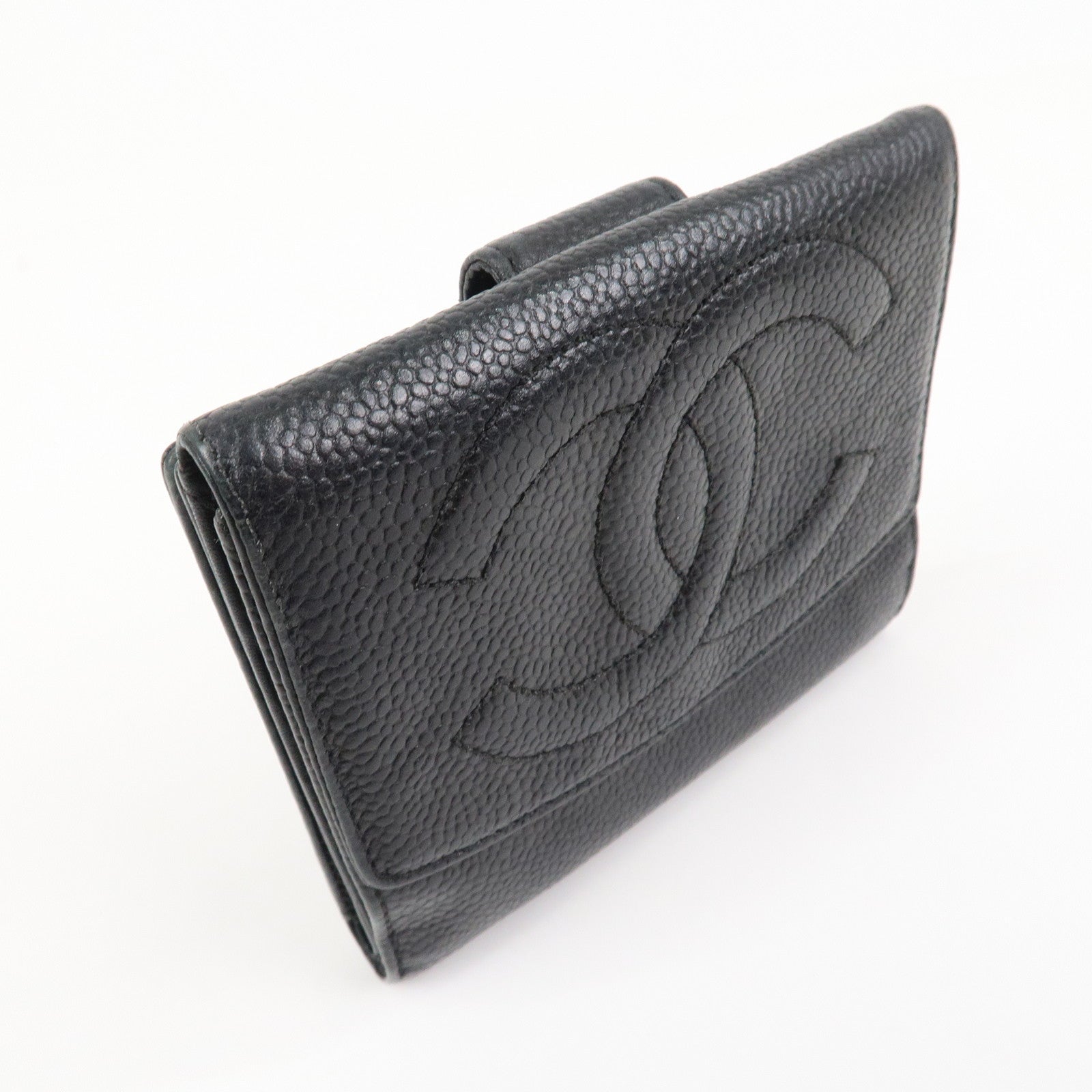 CHANEL COCO Mark W Hook Bi-fold Compact Wallet Black A01427