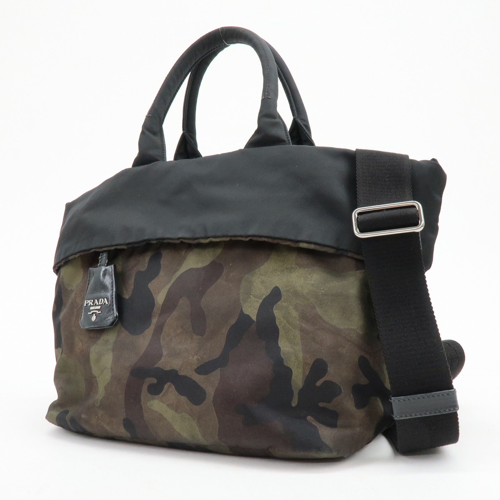 PRADA Triangle Logo Nylon Leather Camouflage Reversible 2Way Bag
