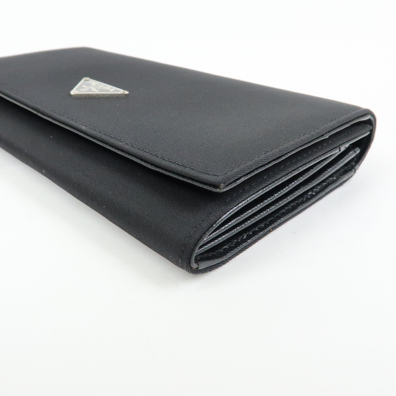 PRADA Triangle Logo Nylon Leather Long Wallet Black M608
