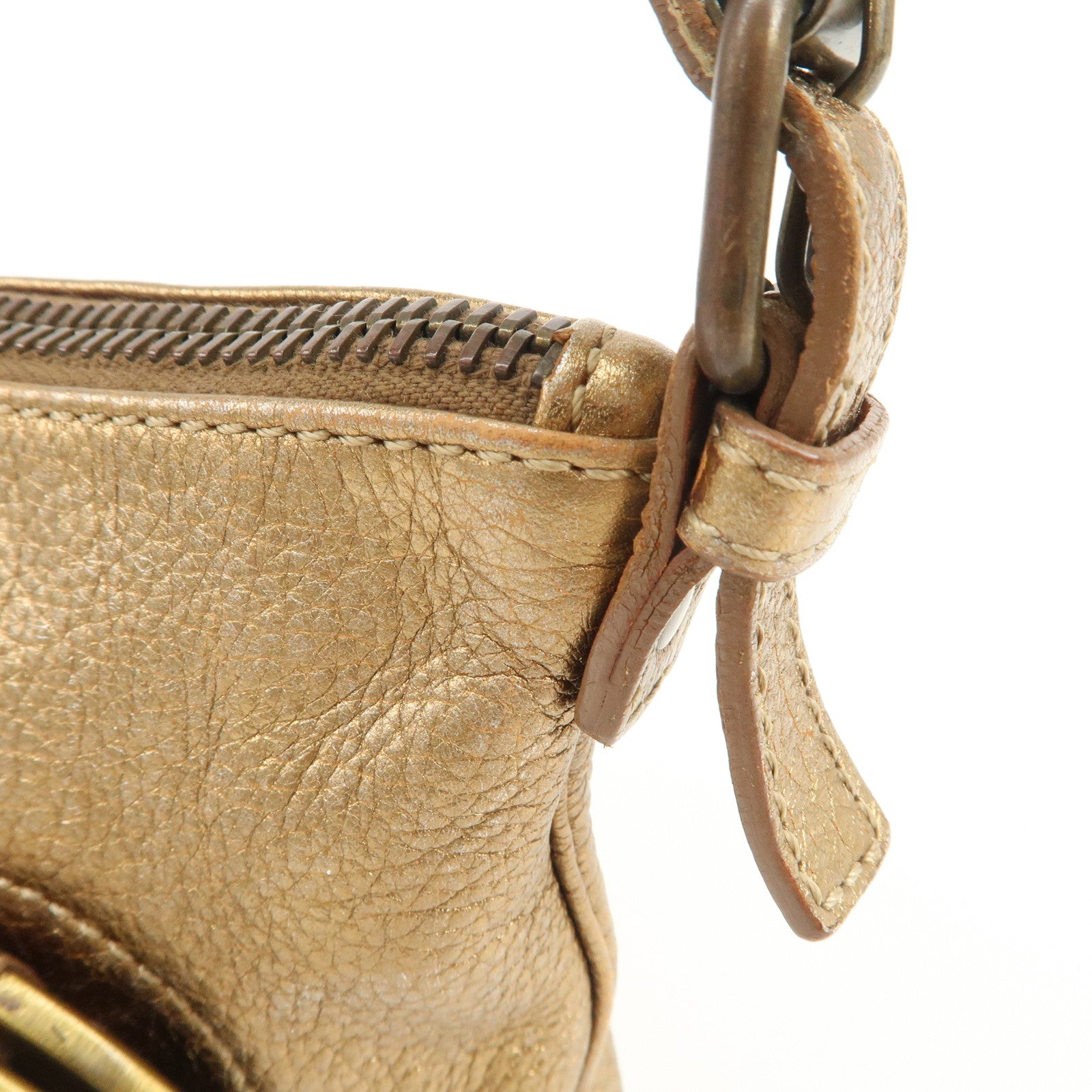 Chloe Logo Leather Shoulder Bag Hand Bag Gold Used