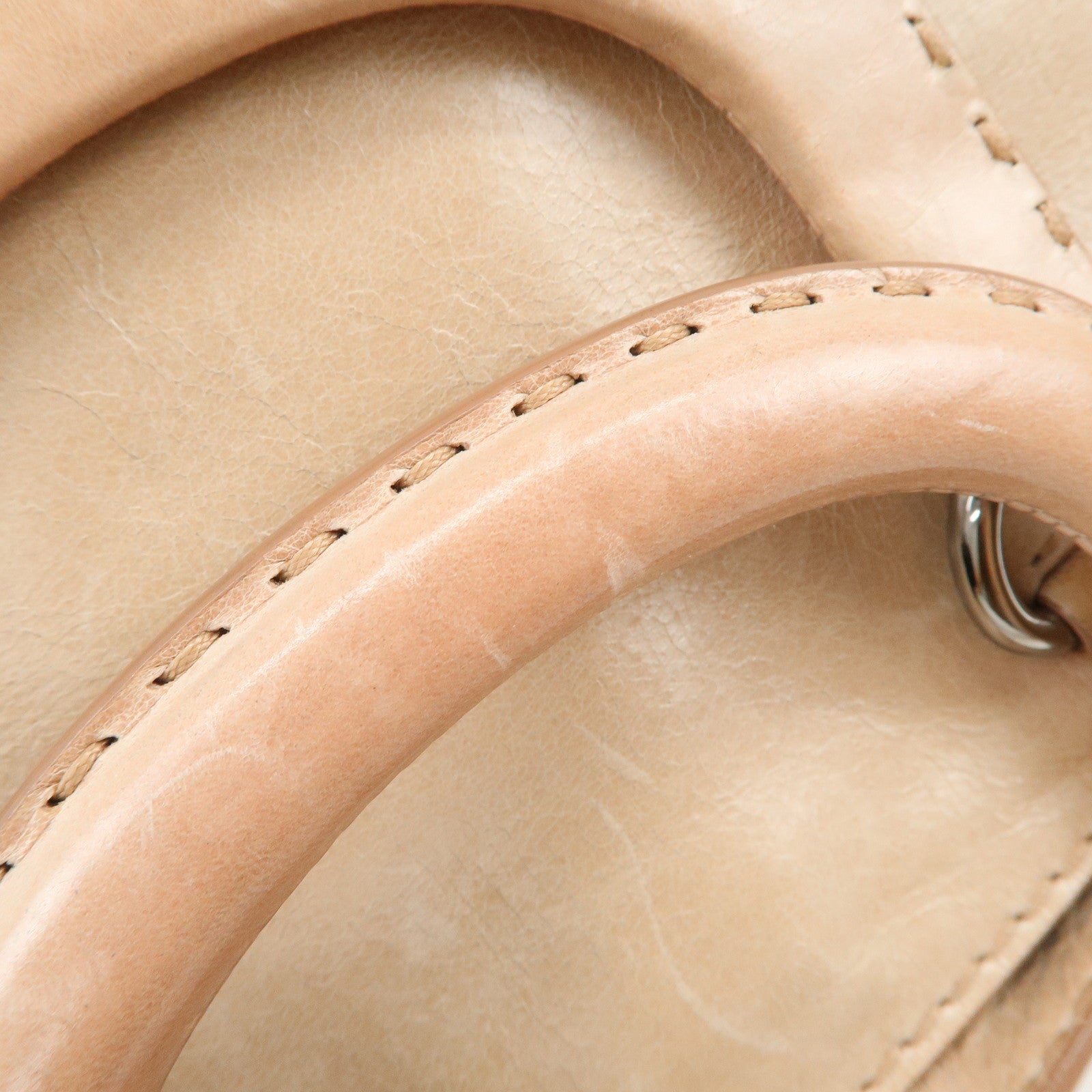 PRADA Triangle Logo Leather 2Way Hand Bag Shoulder Bag Beige BR4617