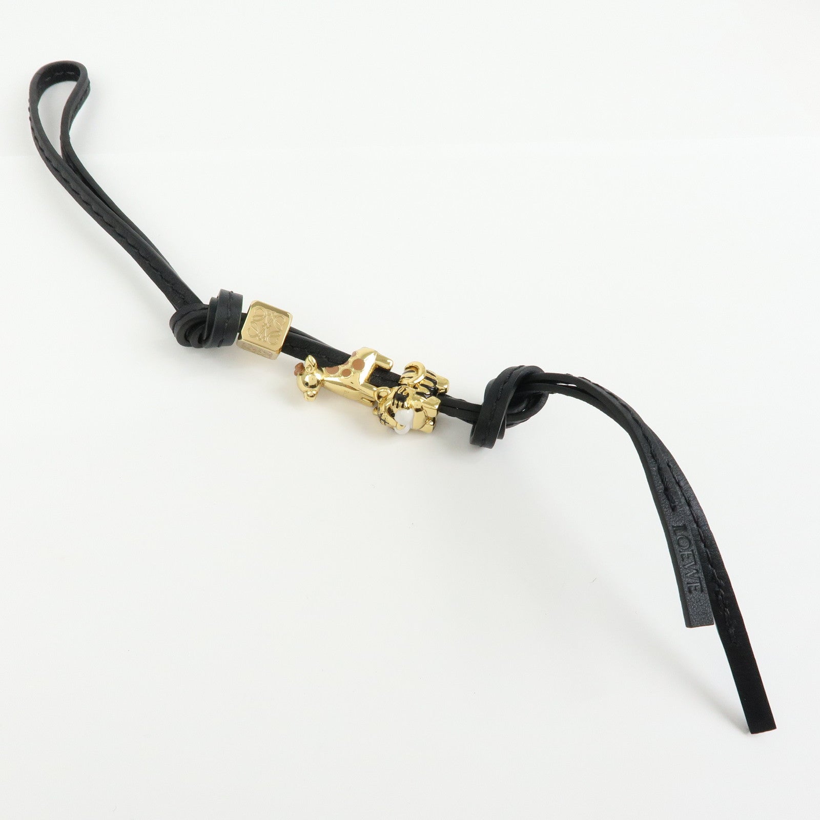 LOEWE Anagram Personalization Metal Leather Bag Charm Black Gold