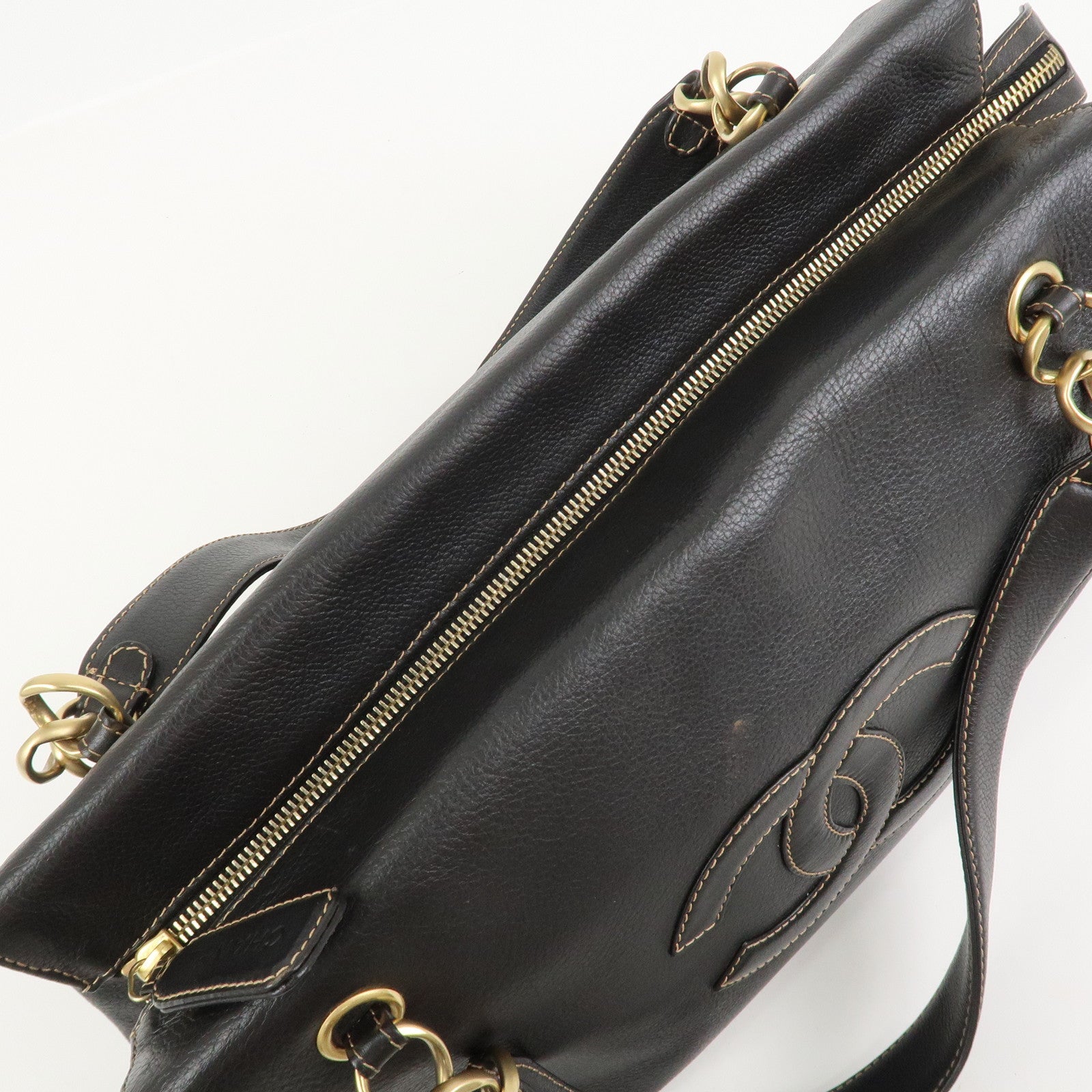 CHANEL COCO Mark Leather Chain Shoulder Bag Hand Bag Dark Brown