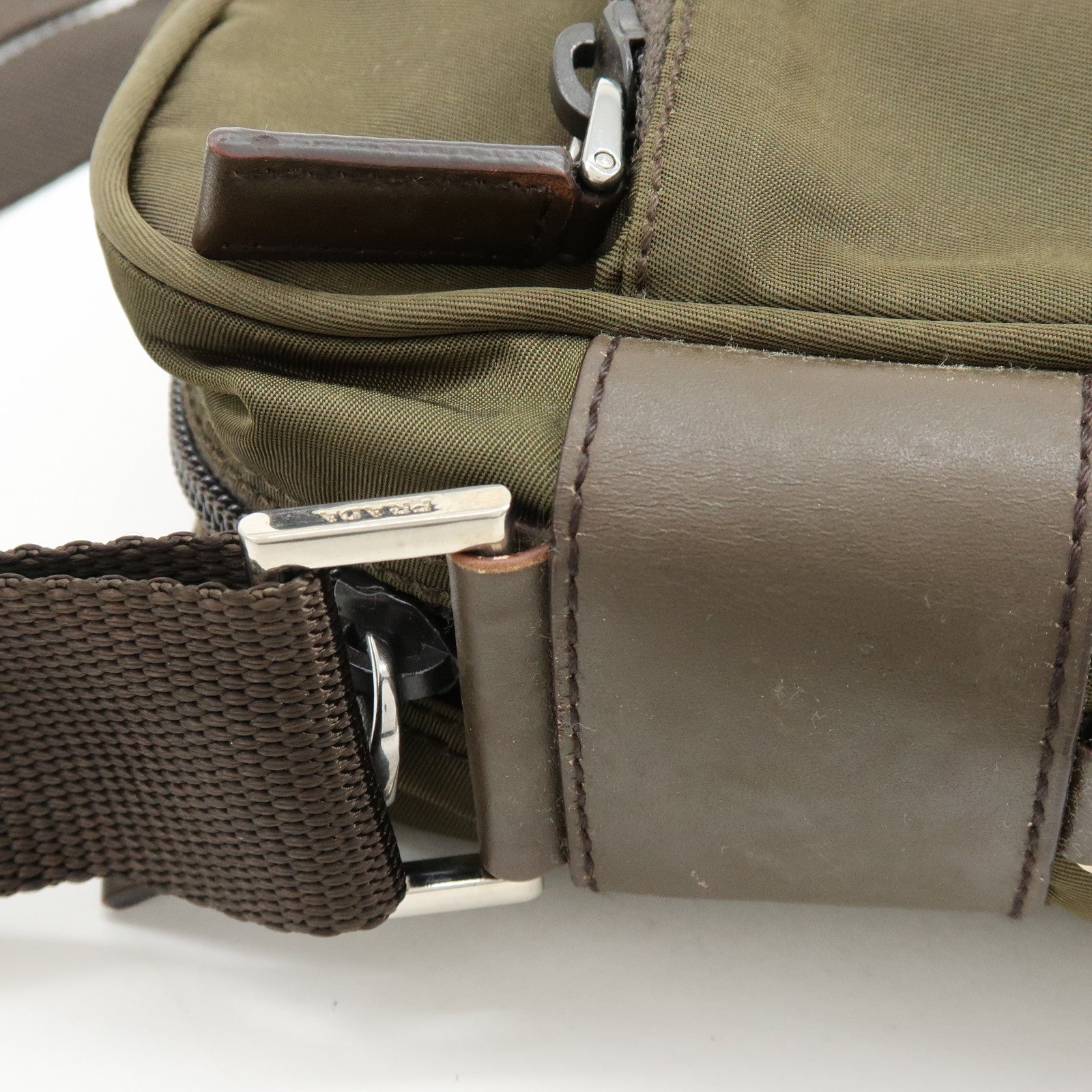 PRADA Triangle Logo Nylon Shoulder Crossbody Bag Khaki Brown BT0166