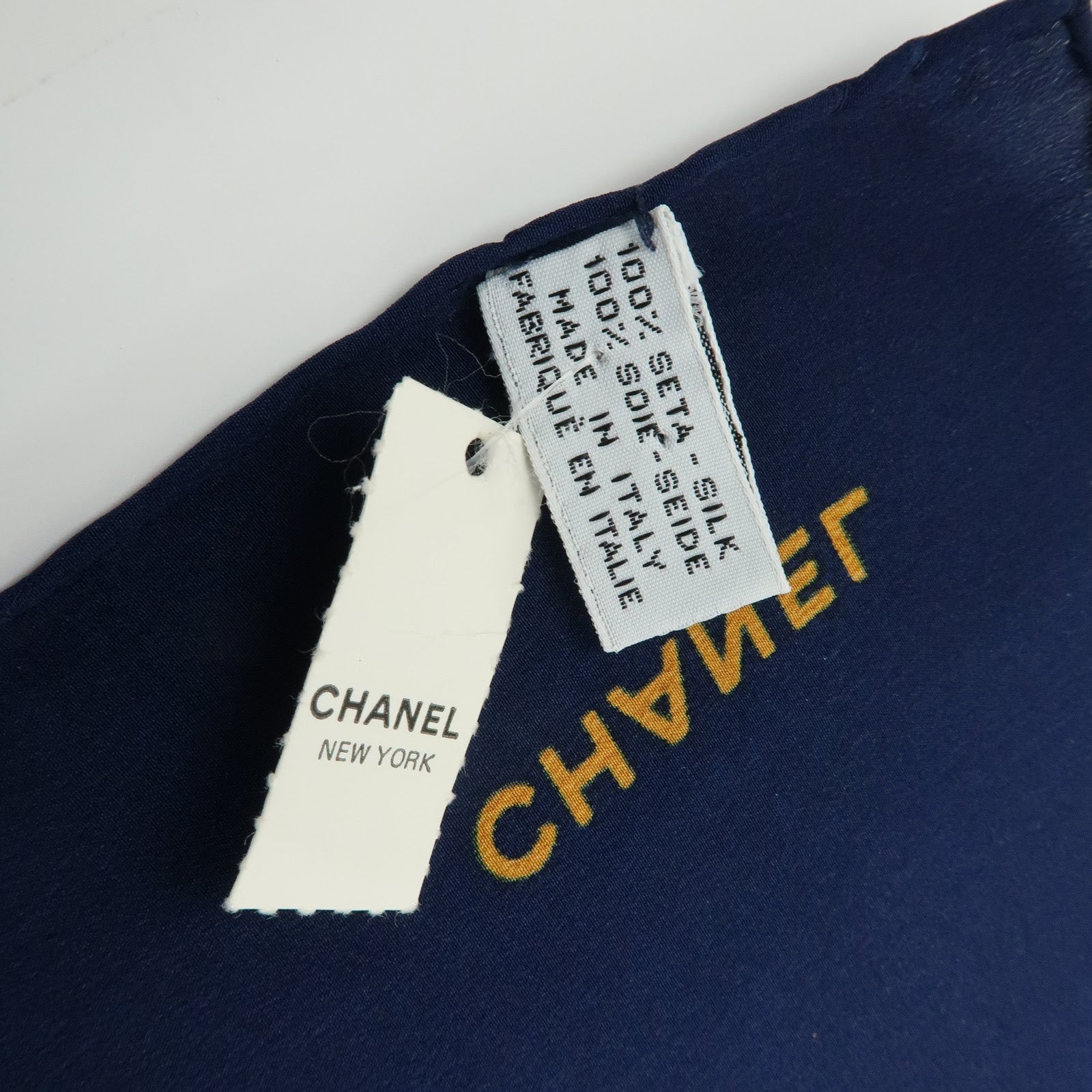 CHANEL Silk 100% Scarf Bijou 86cm×86cm Navy Green