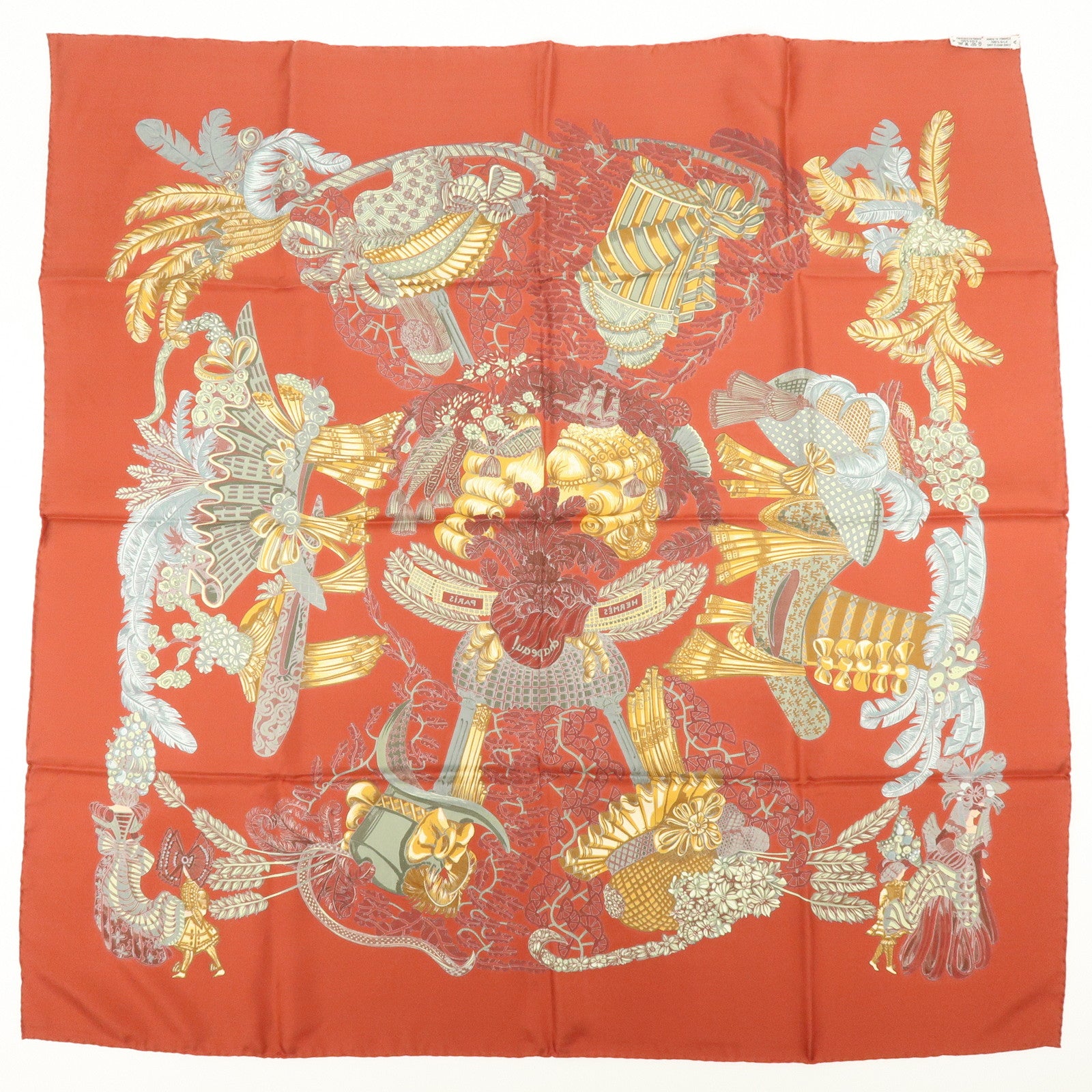 HERMES  Carre 90 Silk 100% Scarf chapeau Scarf Red Brown