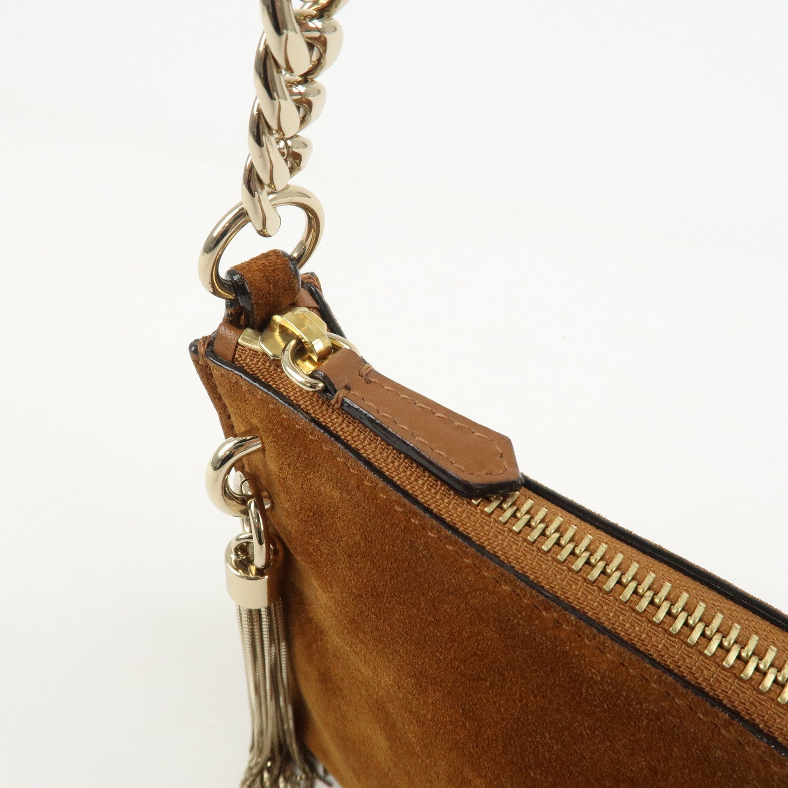 JIMMY CHOO Suede Leather Chain Shoulder Bag Hand Bag Brown
