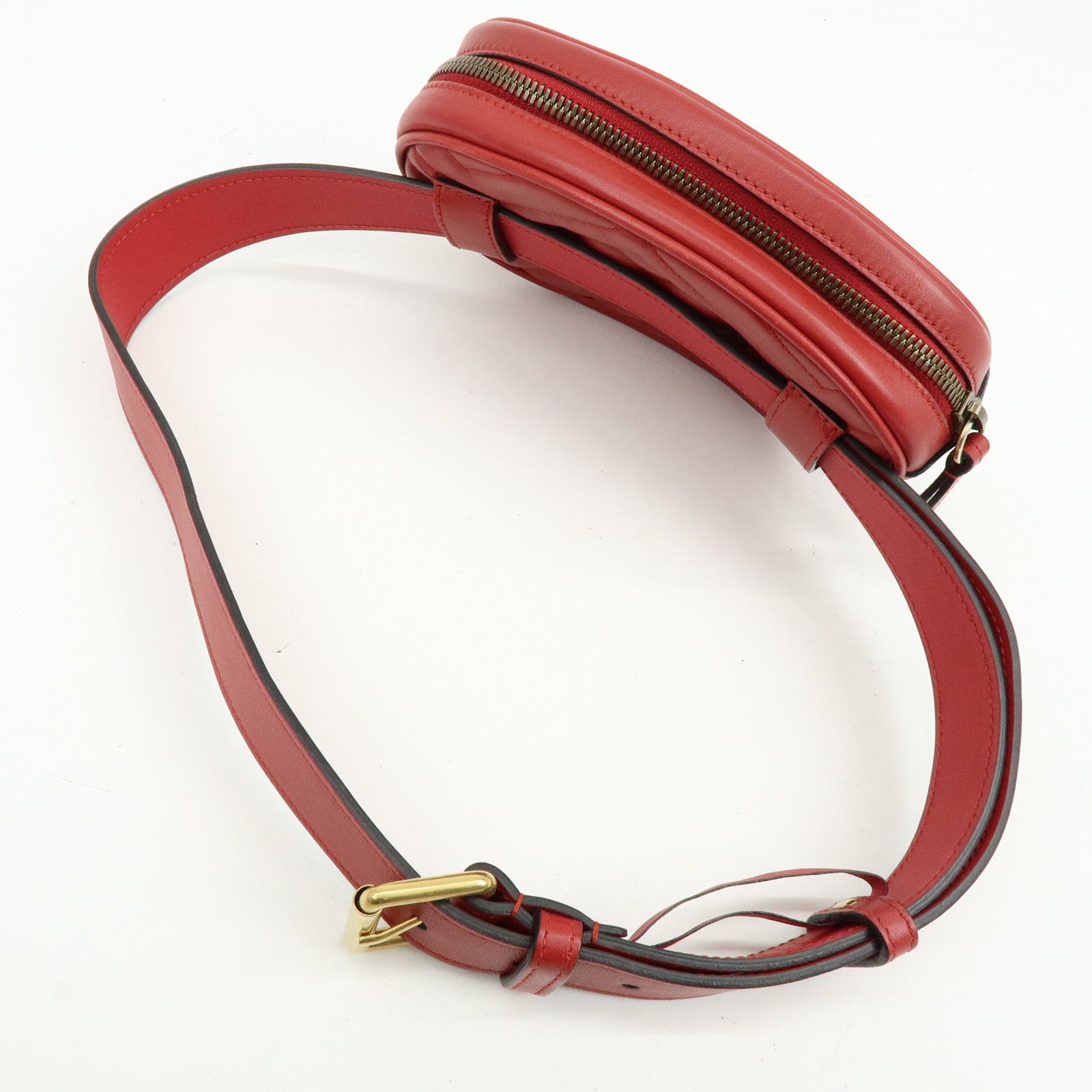 GUCCI GG Marmont Leather Waist Pouch Body Bag Red 476434