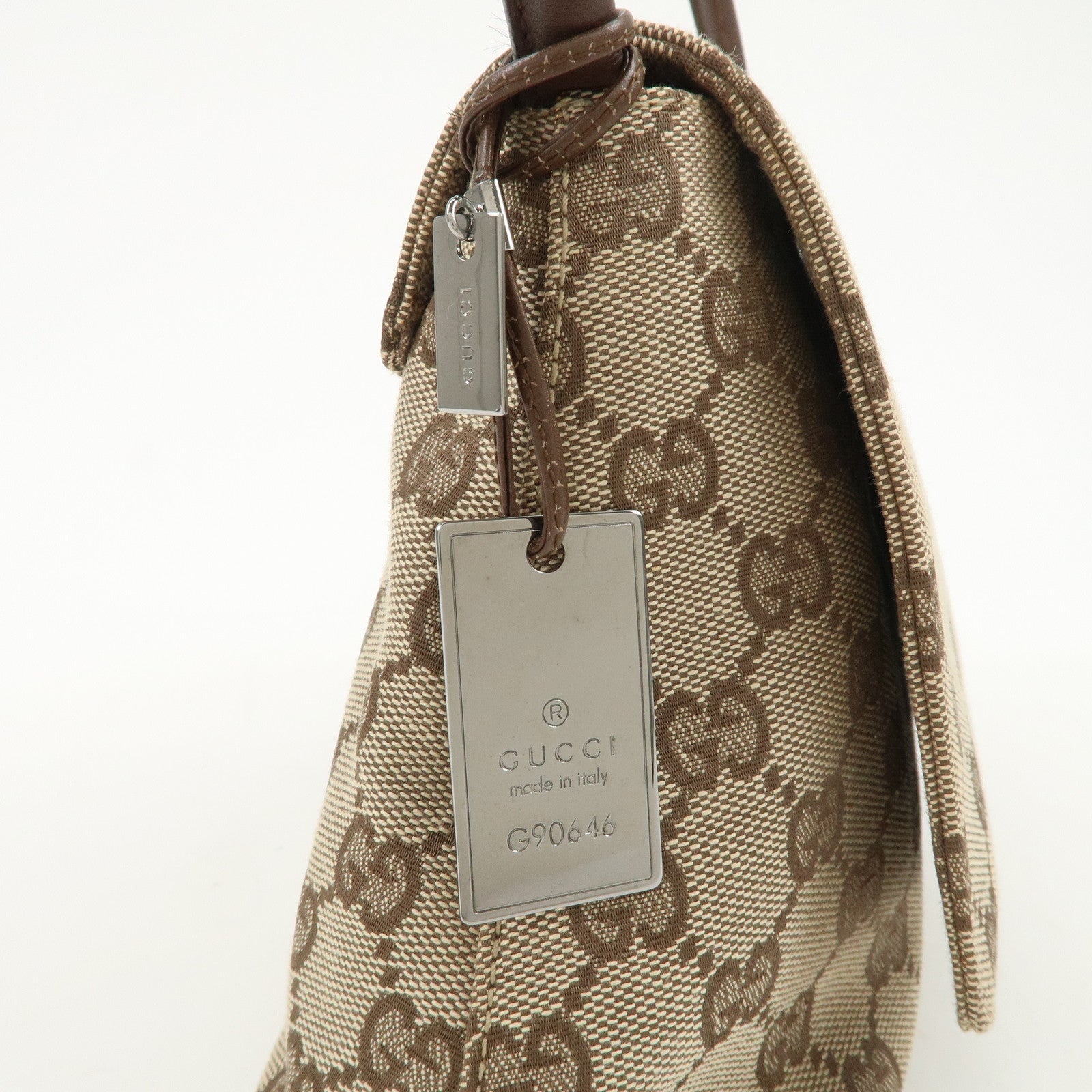 GUCCI GG Monogram Canvas Leather Shoulder Bag Beige Brown 90646