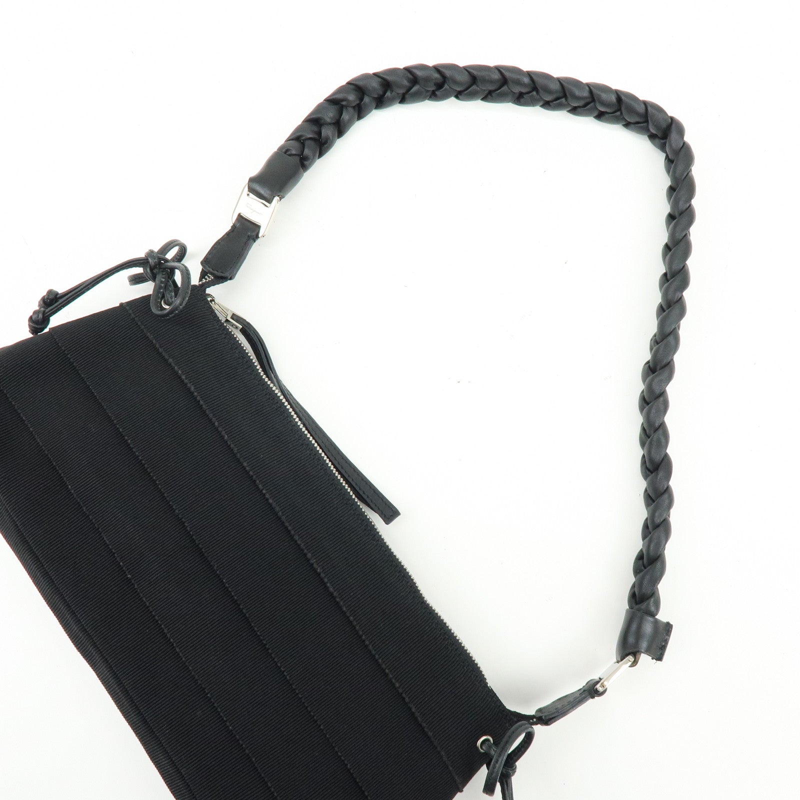 Ferragamo Vara Canvas Leather Side Ribbon Shoulder Bag Black