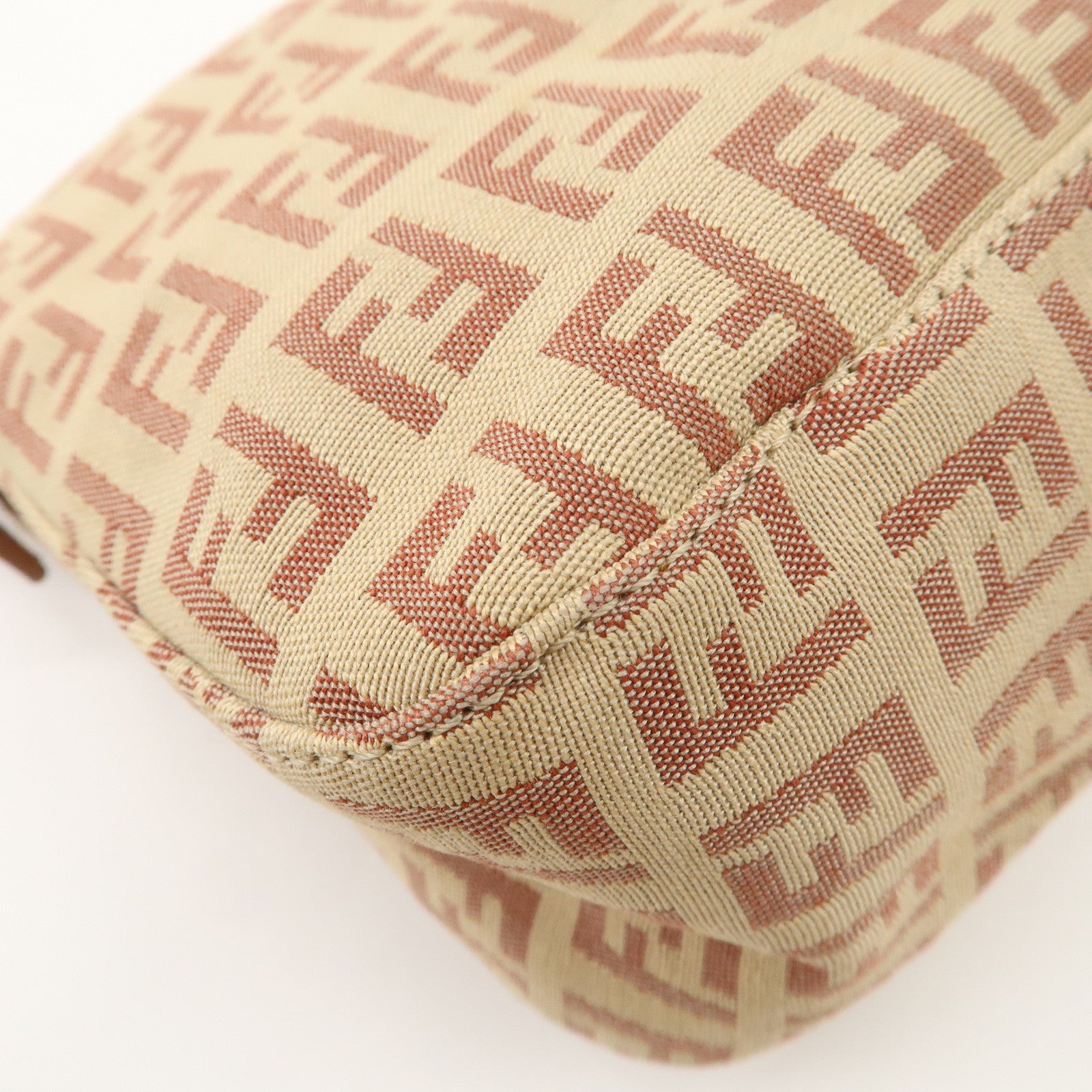 FENDI Mamma Baguette Zucchino Canvas Leather Pink Beige 8BR003 Used