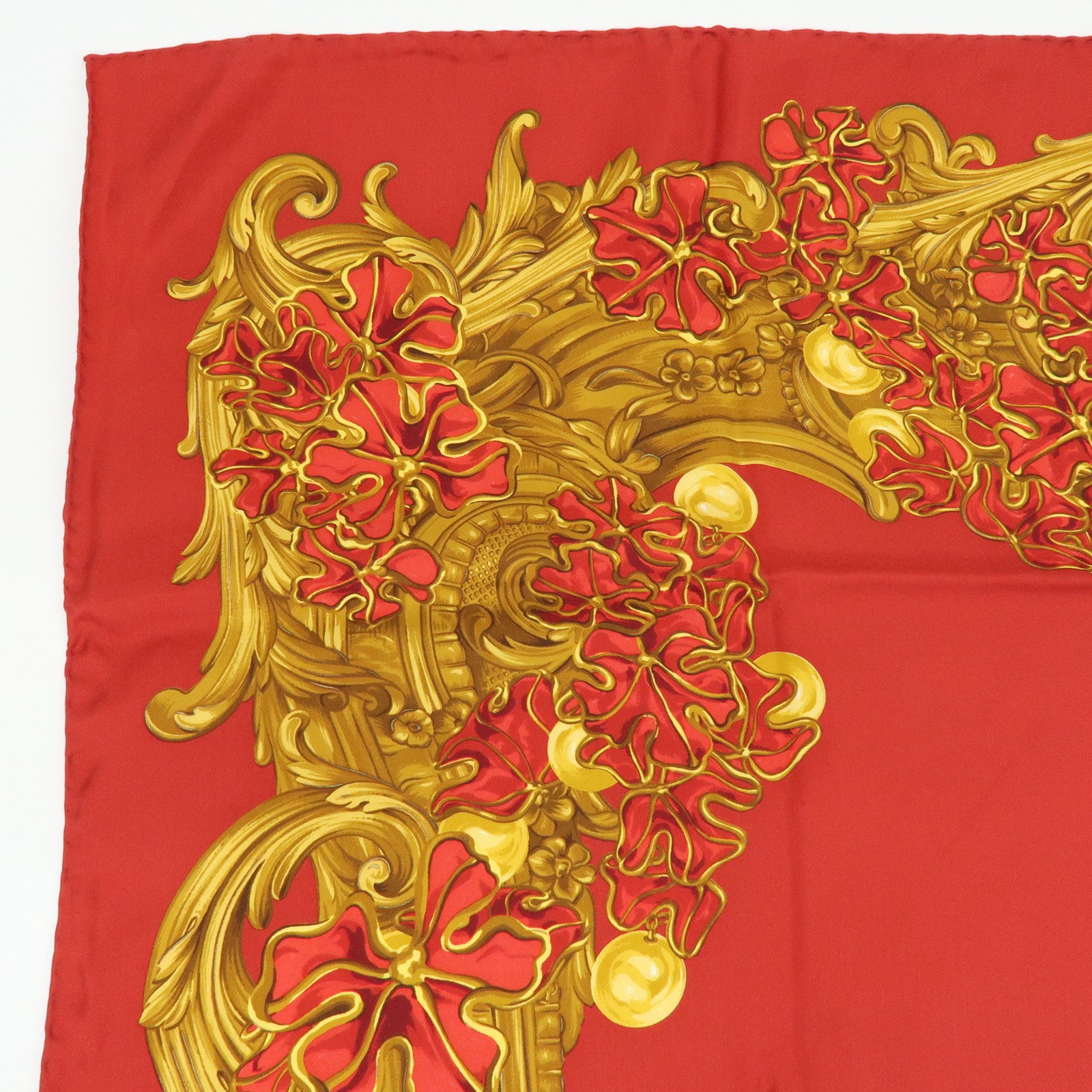 CHANEL Silk 100% Scarf Flower Motif Red Yellow