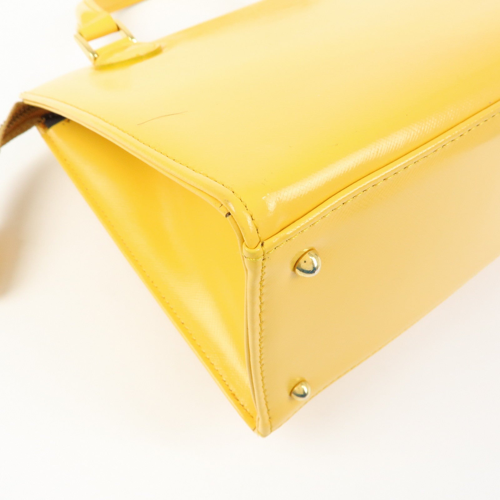 VERSACE Leather Charm 2Way Bag Hand Bag Shoulder Bag Yellow