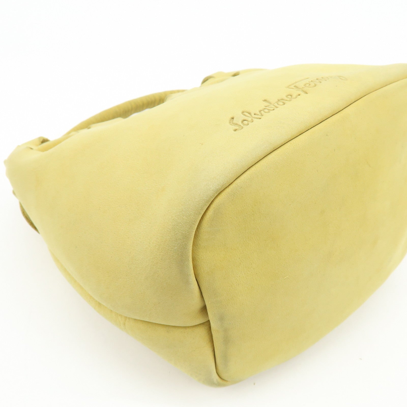 Ferragamo Suede Small Drawstring Hand Bag Yellow
