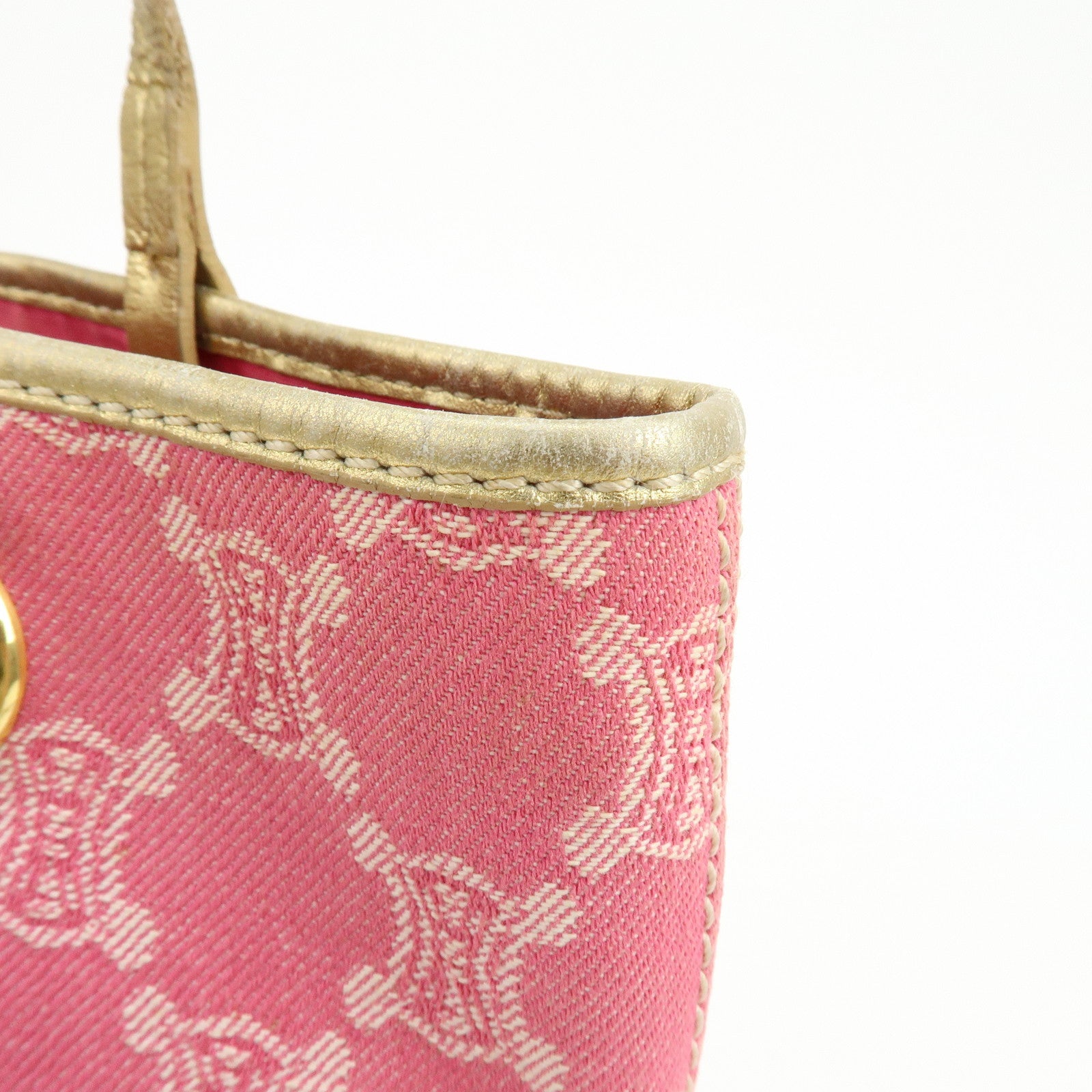 CELINE Macadam Logo Canvas Leather Tote Bag Shoulder Bag Pink Gold